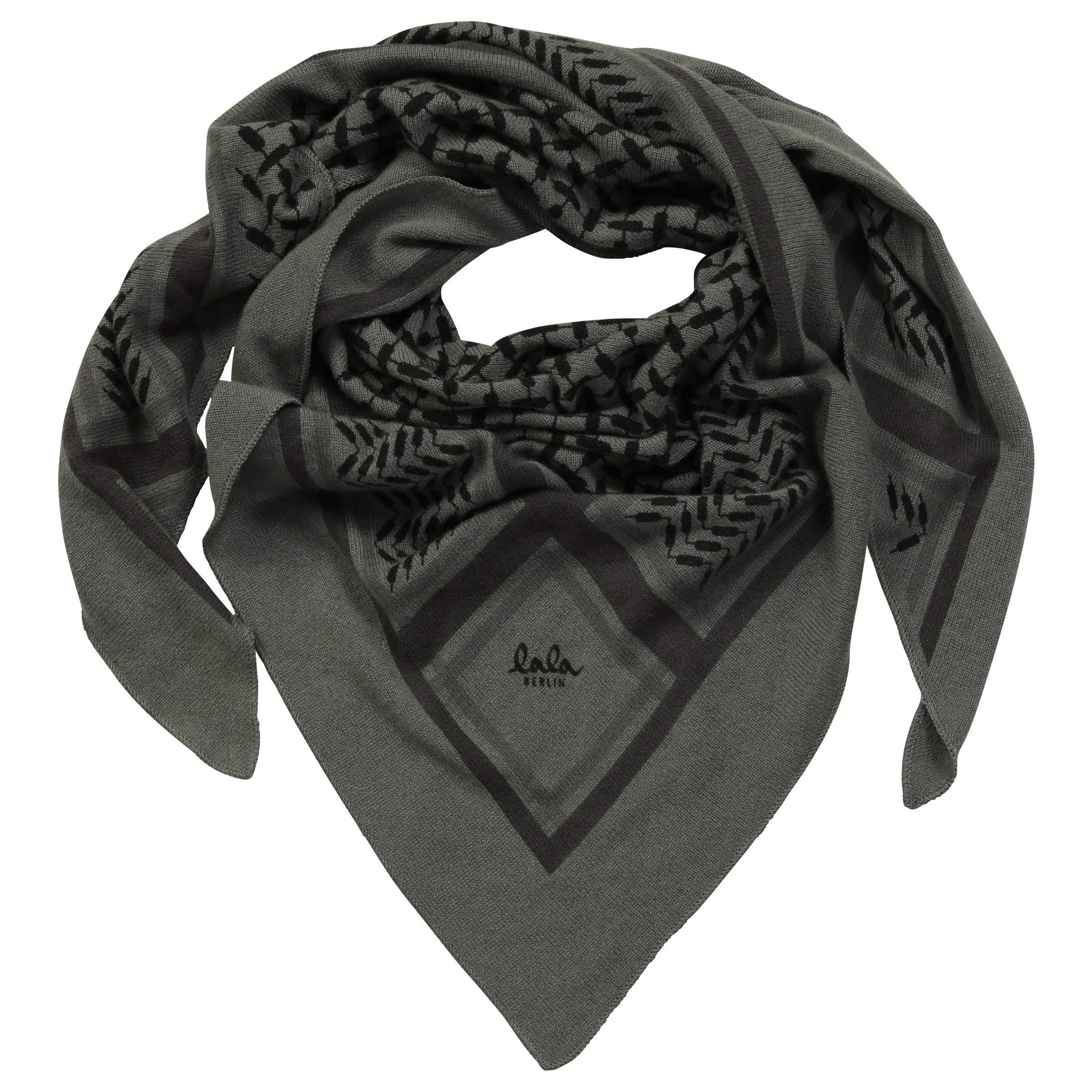 Lala Berlin Cashmere Scarf Medium Triangle Kufiya Olive