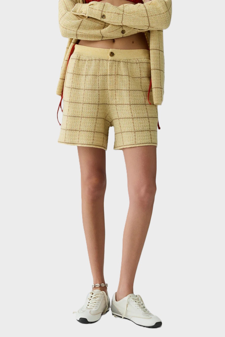 GUEST IN RESIDENCE Plaid Cashmere/Linen Short in Butter/Camel