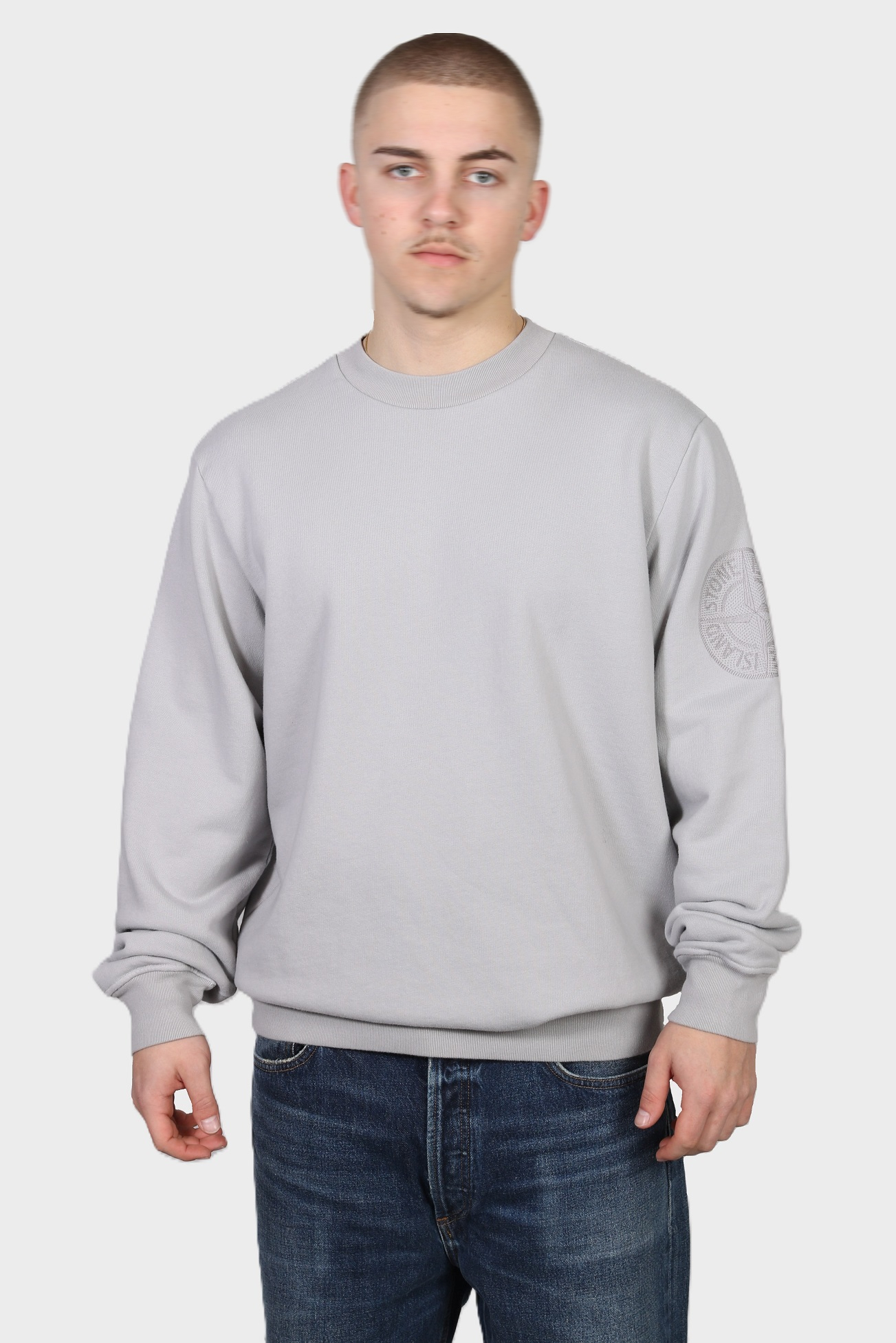 STONE ISLAND Embroidery Sweatshirt in Light Grey STONE ISLAND Embroidery Sweatshirt in Light Grey