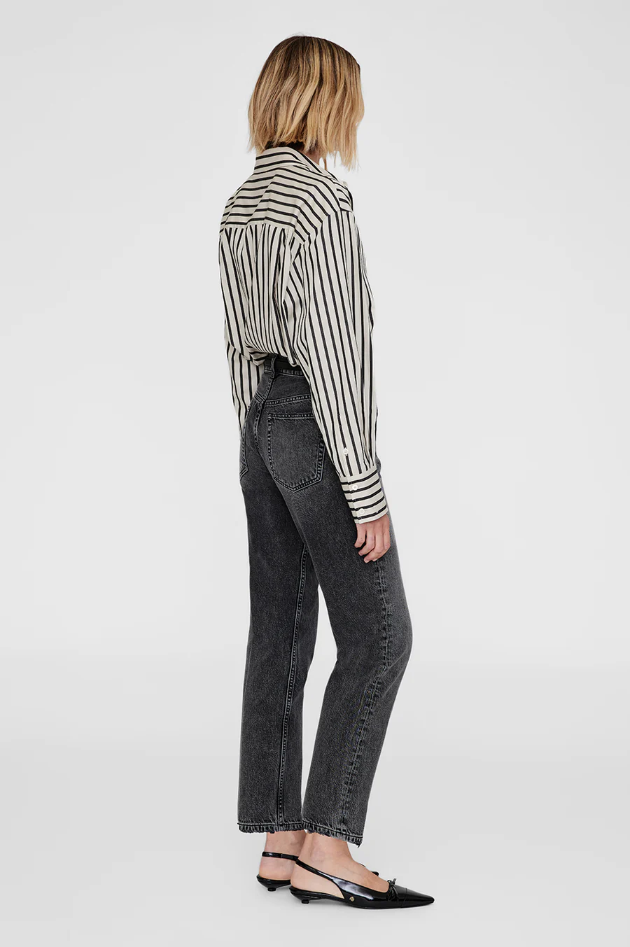 ANINE BING Plaza Shirt in Blach & Tan Stripes ANINE BING Plaza Shirt in Blach & Tan Stripes