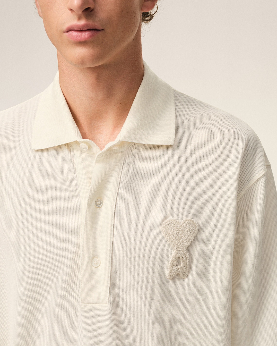 AMI PARIS de Coeur Polo Shirt in White Cream