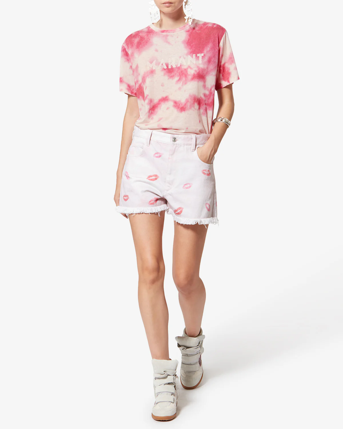 ISABEL MARANT ÉTOILE Zewel Tie-Dye Logo T-Shirt in Pink