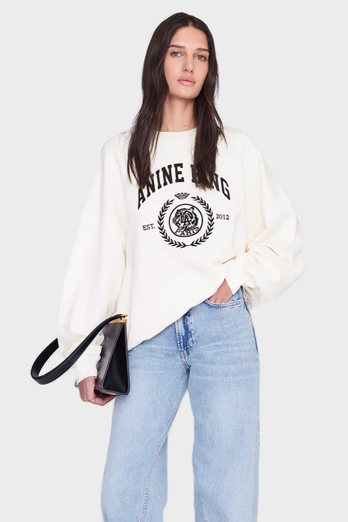 ANINE BING Miles Sweatshirt Collegiate in Cream  L