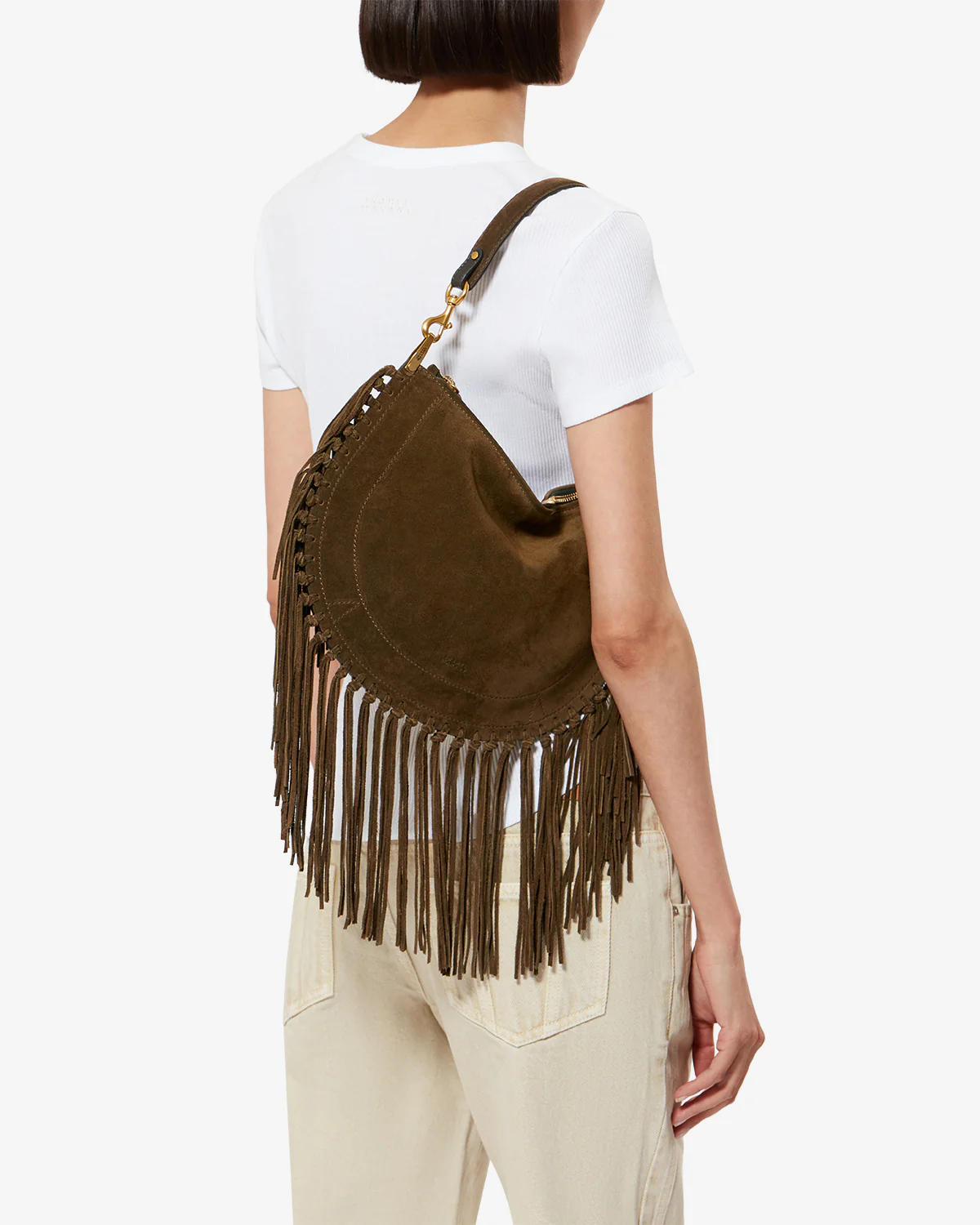 ISABEL MARANT Oskan Soft Bag in Bronze with Fringes