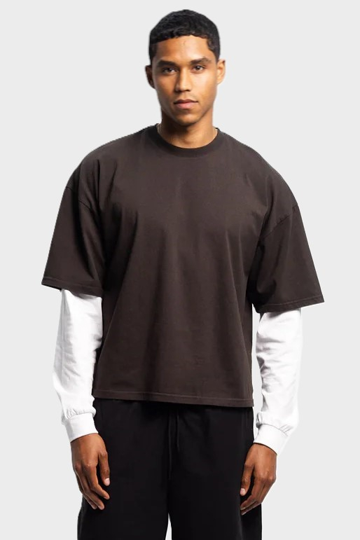 PERPLEX Cropped Boxy Fit Longsleeve T-Shirt in Brown