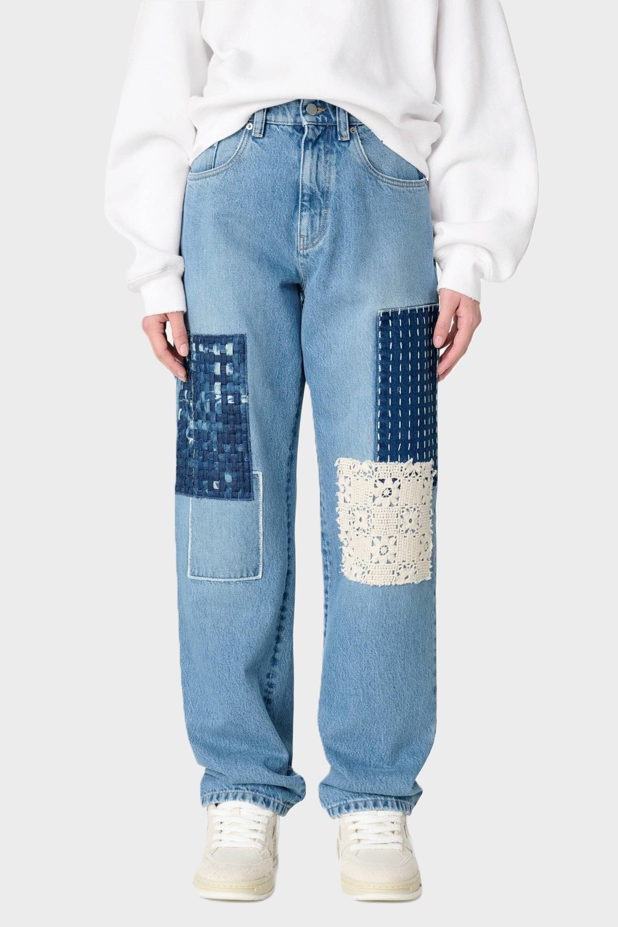 AXEL ARIGATO Patchwork Relaxed Jeans in Light Blue 29