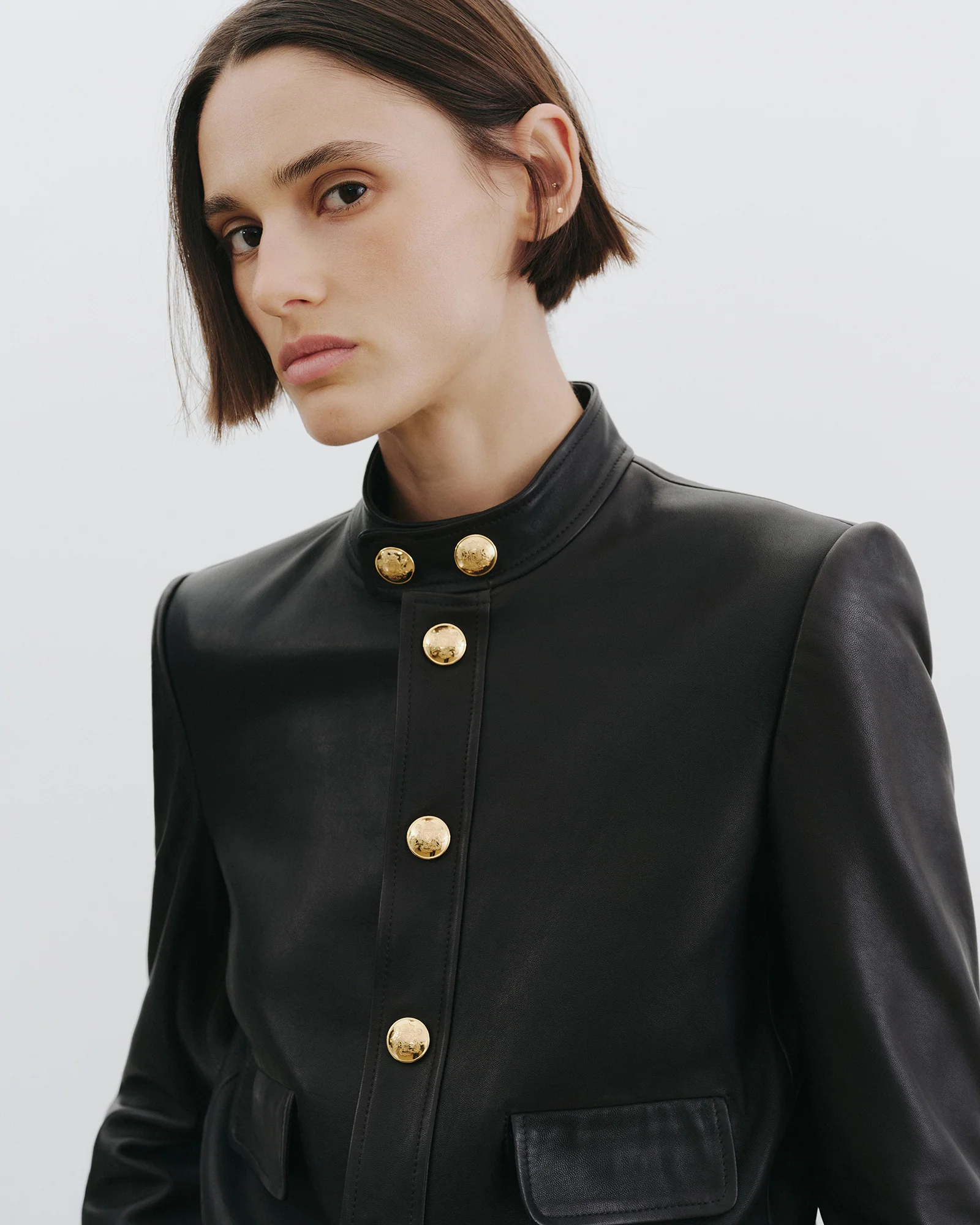 NILI LOTAN Hadley Cropped Leather Jacket in Black
