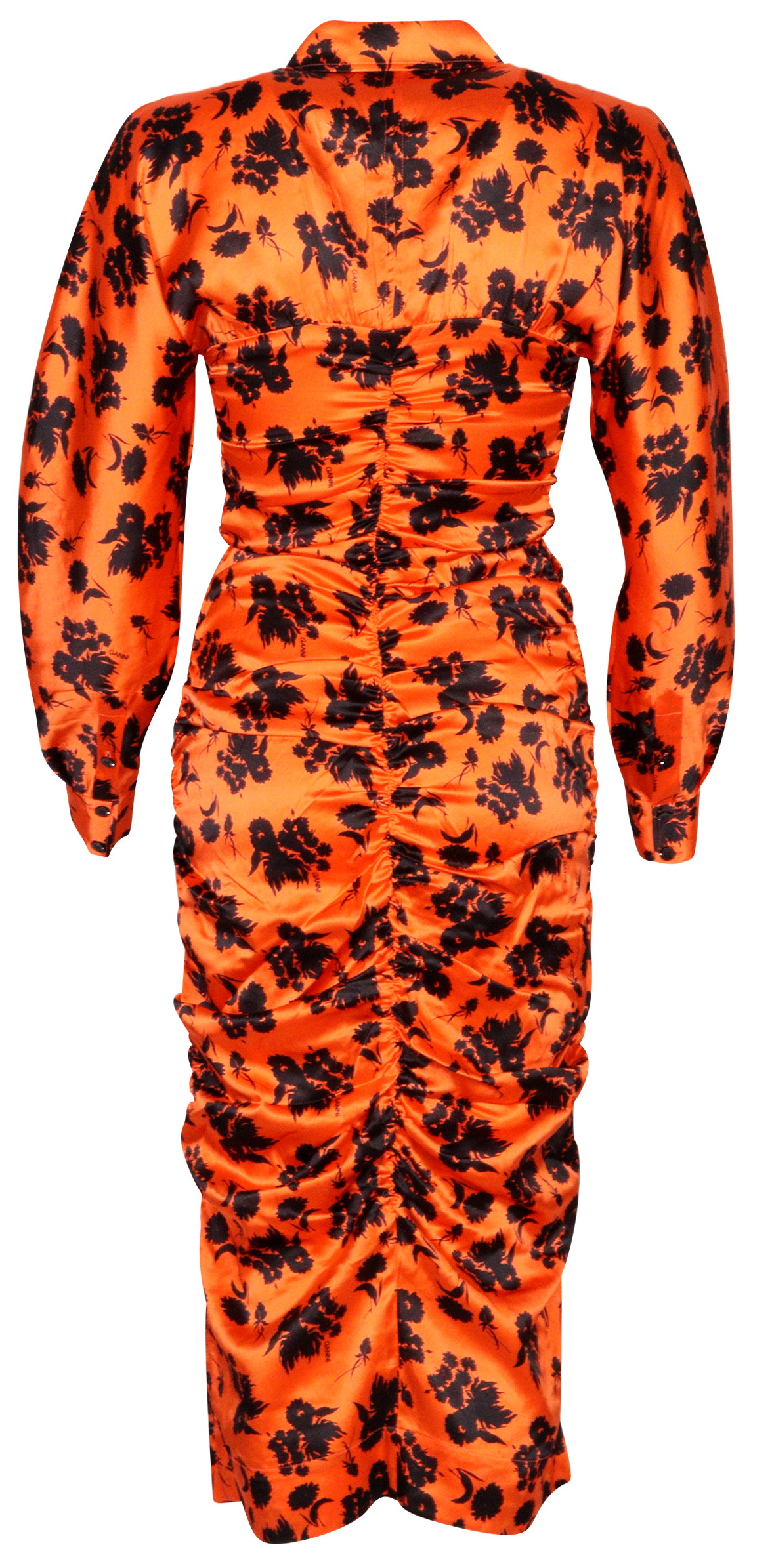 Ganni Silk Stretch Dress Orange/Black Printed