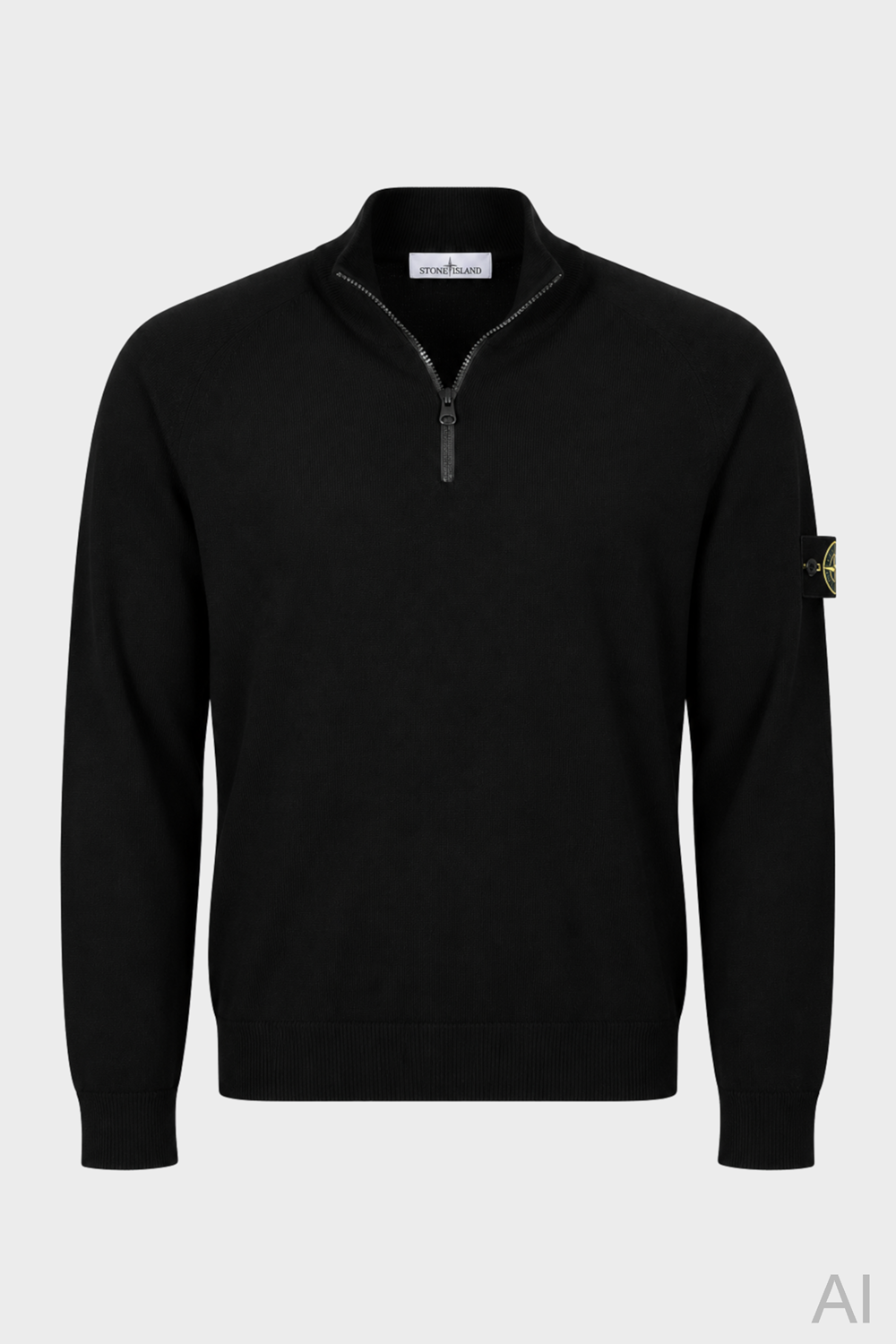 STONE ISLAND Light Knit Half Zip Pullover in Black