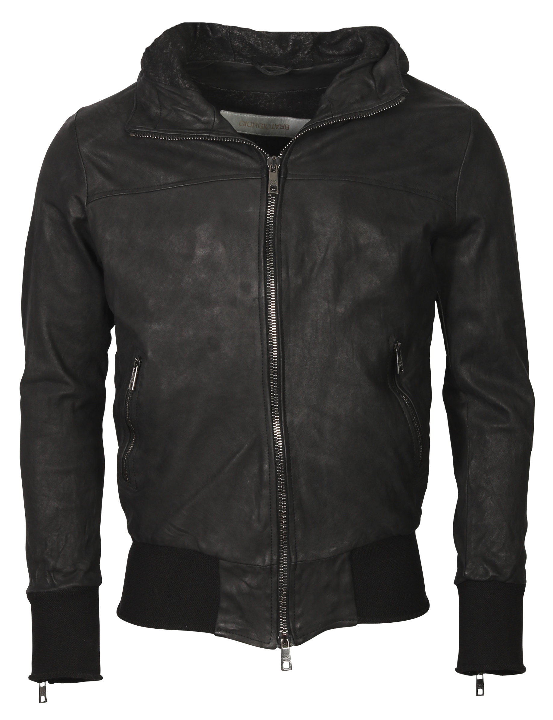 Giorgio Brato Hooded Leather Jacket Black