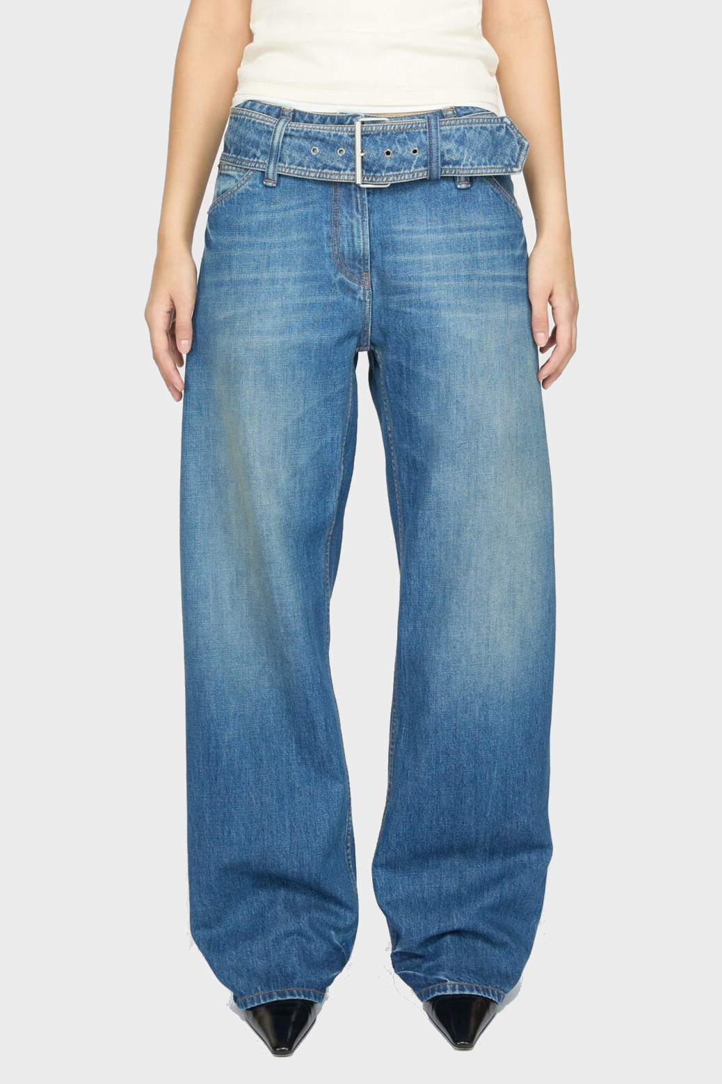 ACNE STUDIOS Belt Loose Fit Jeans in Mid Blue ACNE STUDIOS Belt Loose Fit Jeans in Mid Blue