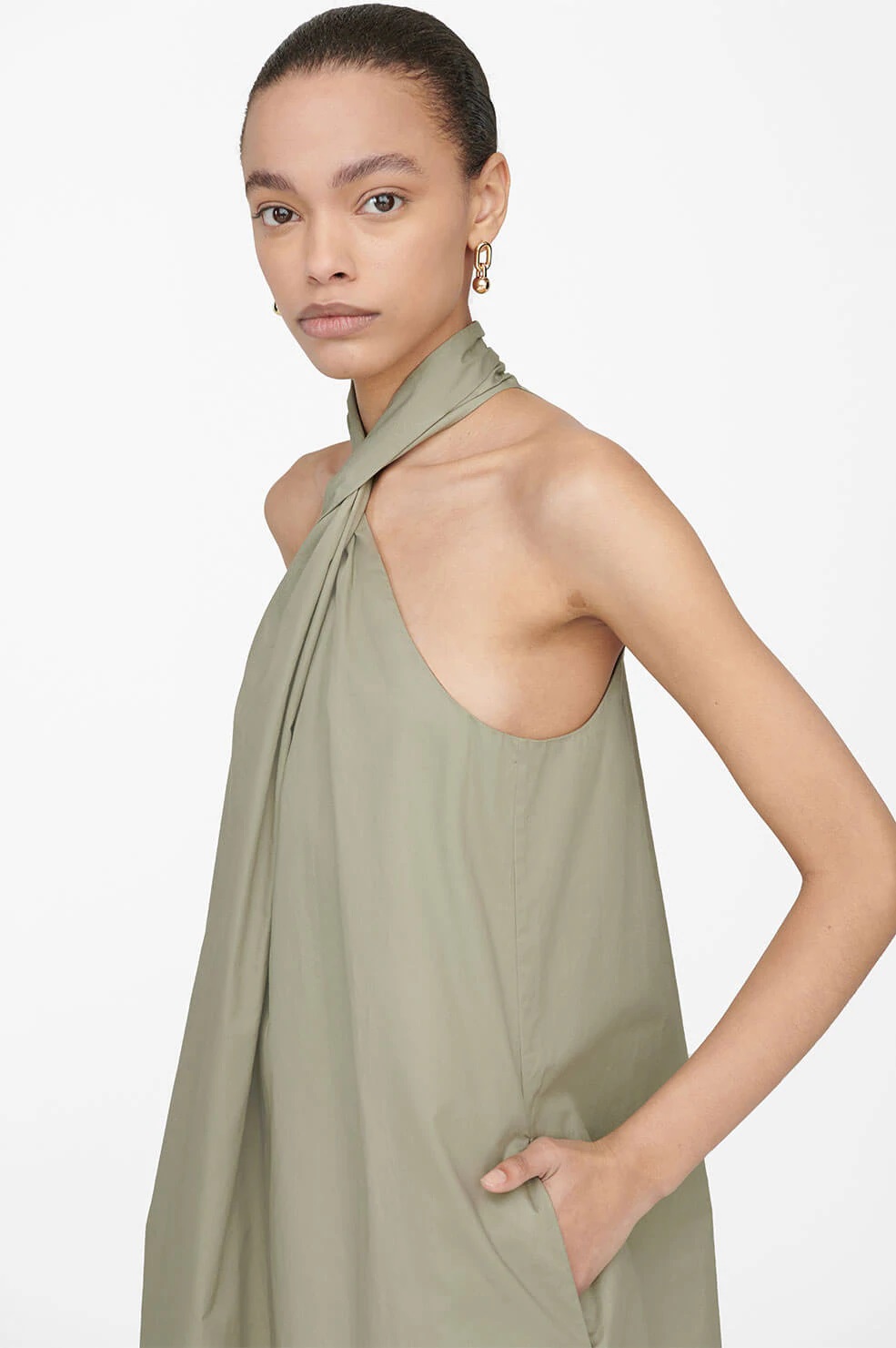 Anine Bing Cosette Dress in Green Khaki