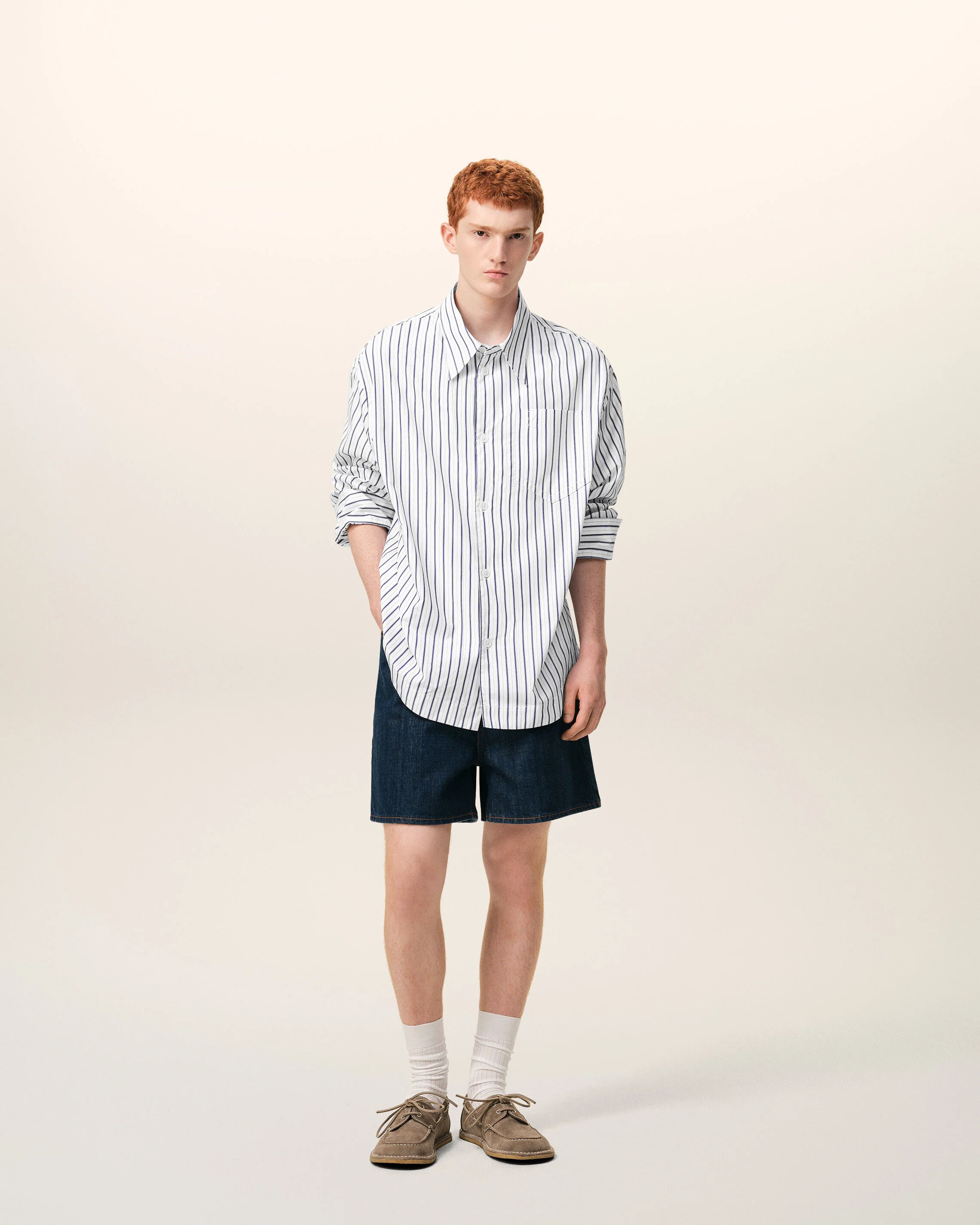 AMI PARIS de Coeur Oversize Embossed Shirt in White/Ink