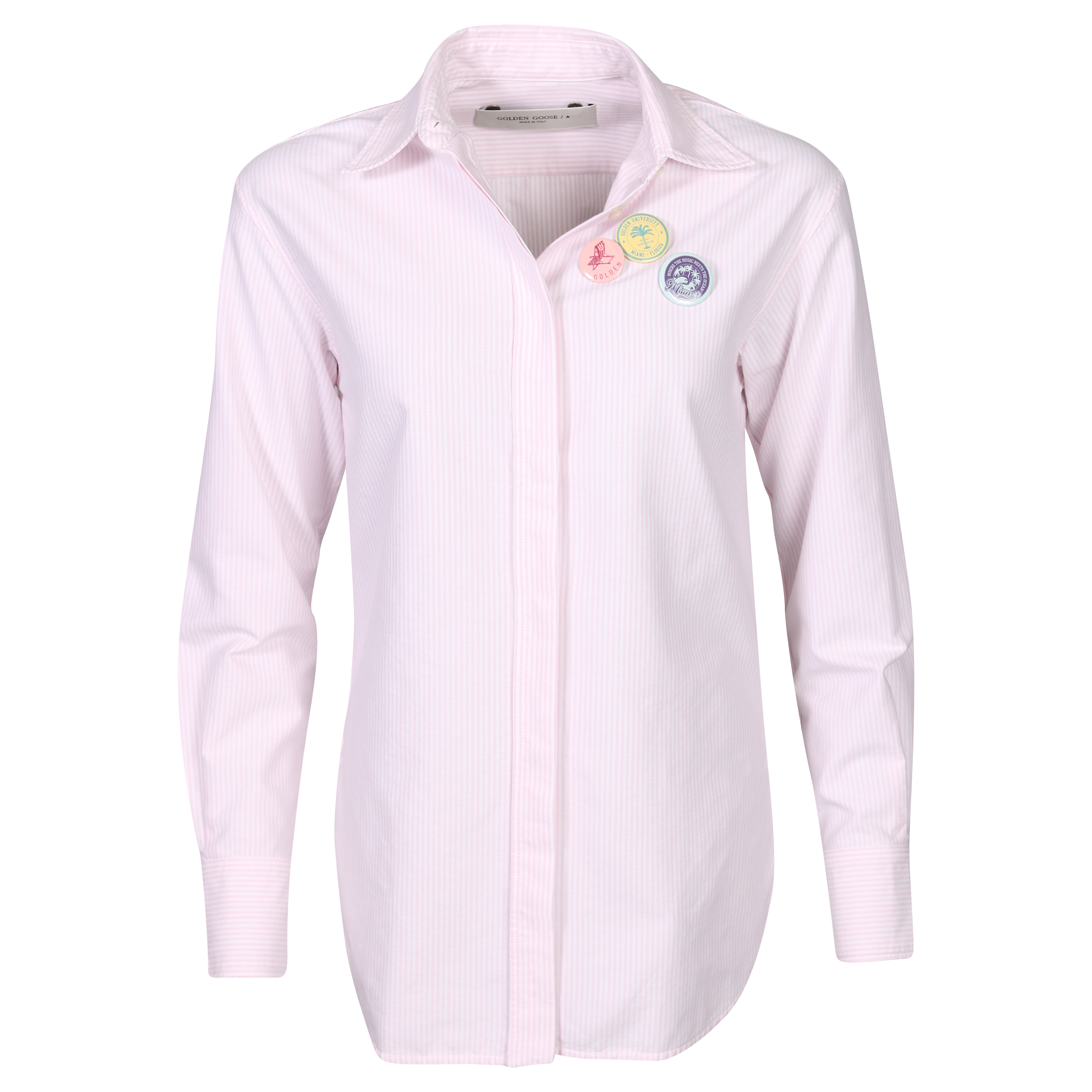 Golden Goose Journey Shirt Boyfriend Striped Oxford Cotton Pink/White L