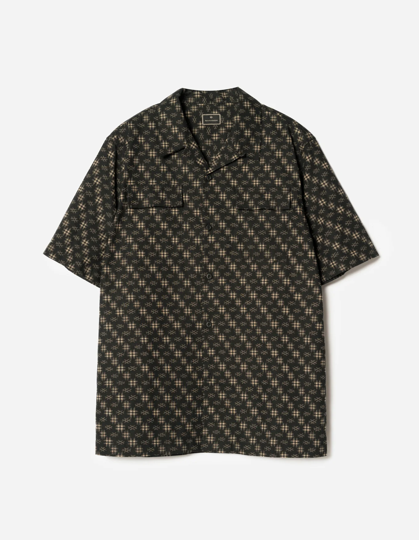 MAHARISHI 7320 Kasuri Cuban Collar Shirt in Black