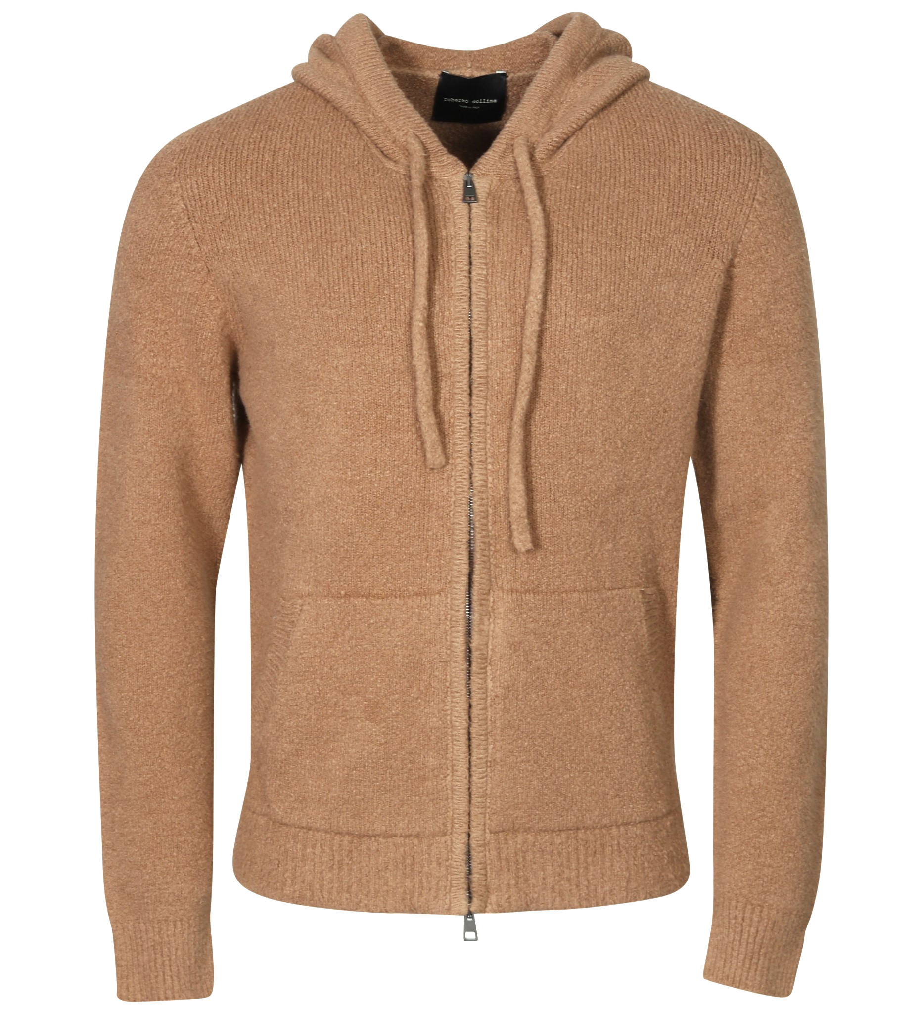 ROBERTO COLLINA Fluffy Cotton Knit Zip Hoodie in Washed Camel 46