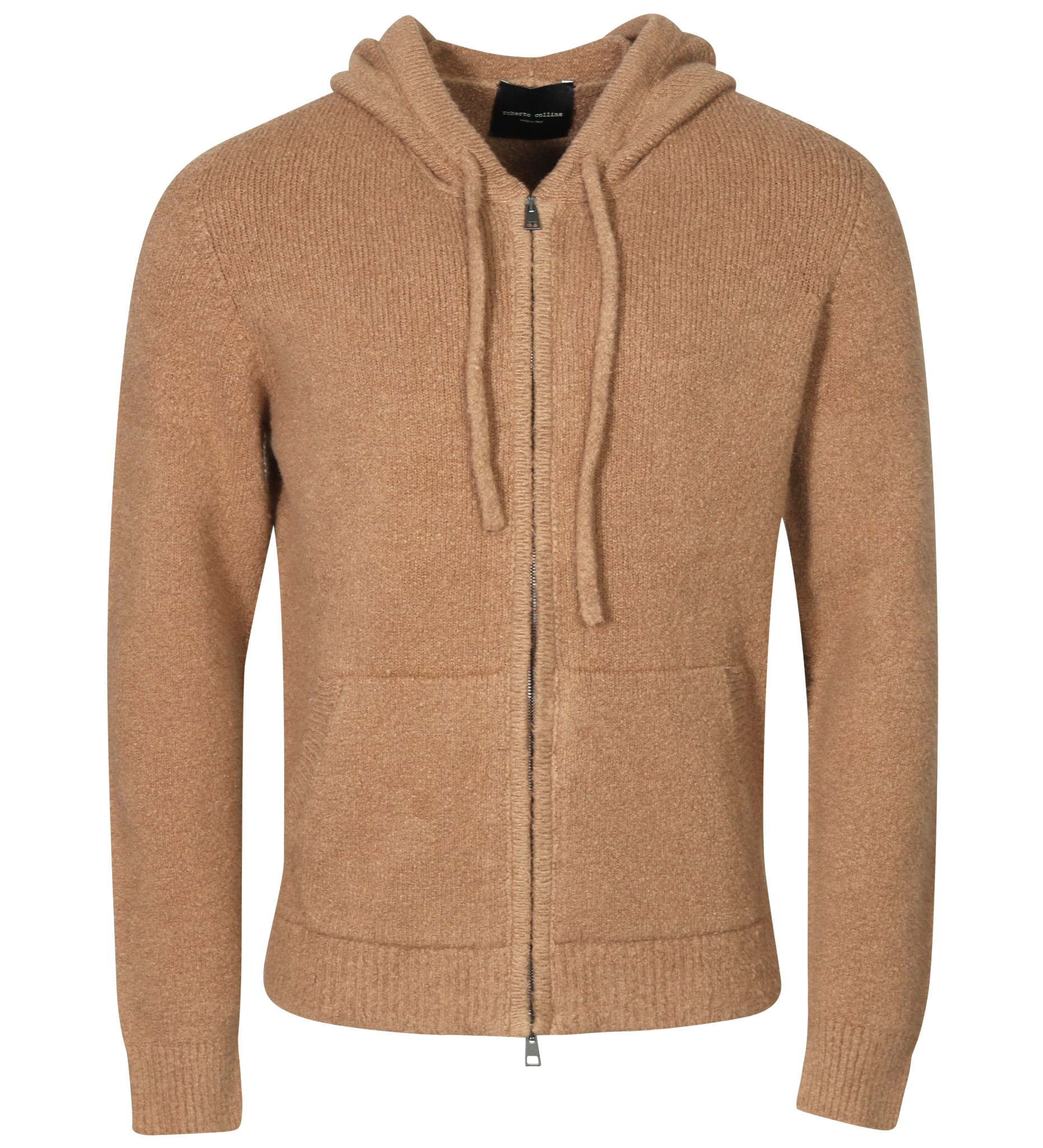 ROBERTO COLLINA Fluffy Cotton Knit Zip Hoodie in Washed Camel ROBERTO COLLINA Fluffy Cotton Knit Zip Hoodie in Washed Camel
