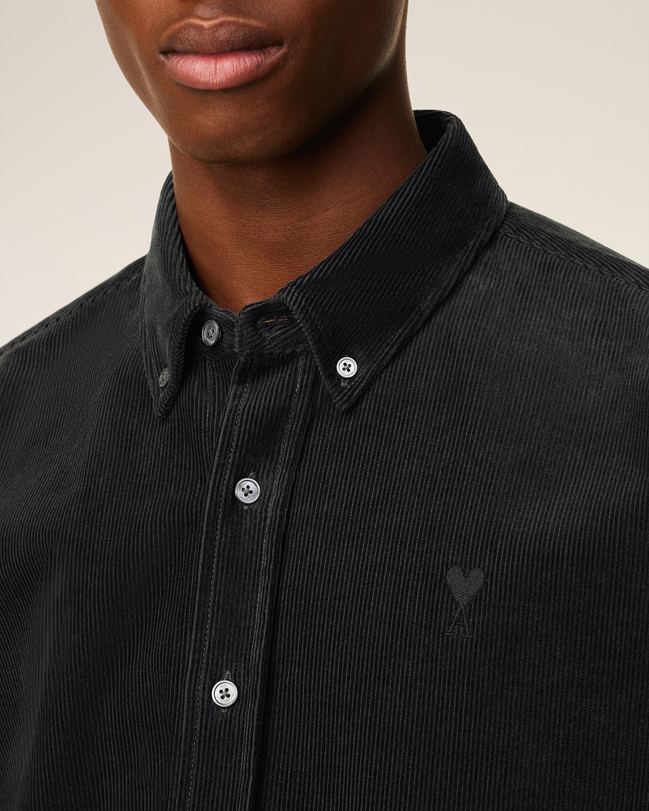 AMI PARIS de Coeur Classic Fit Corduroy Shirt in Anthracite