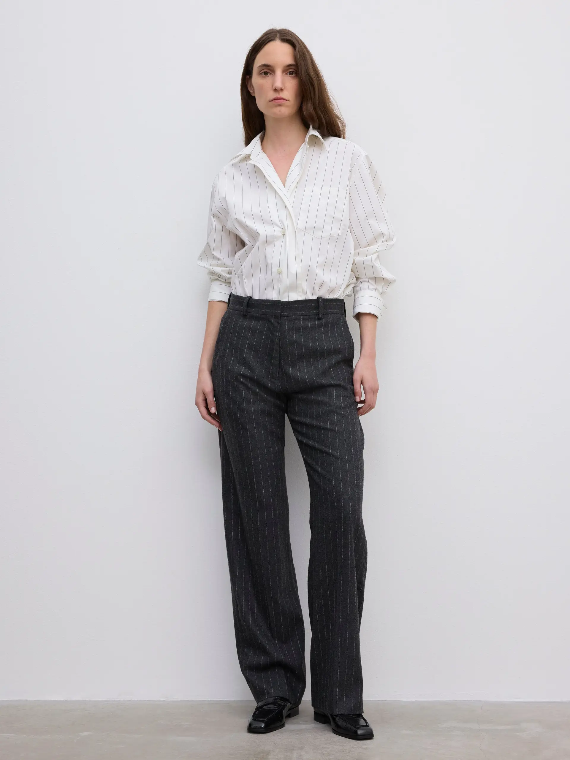 DAGMAR Asymmetric Shirt in Creme White/Black
