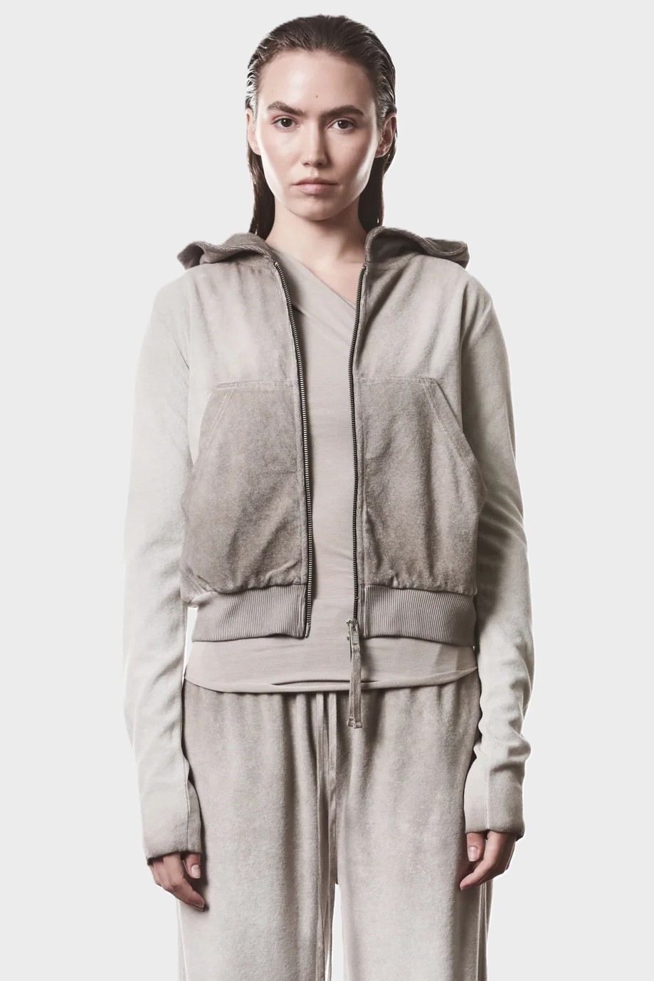 THOM KROM Terry Zip Hoodie in Cold Dye Stone