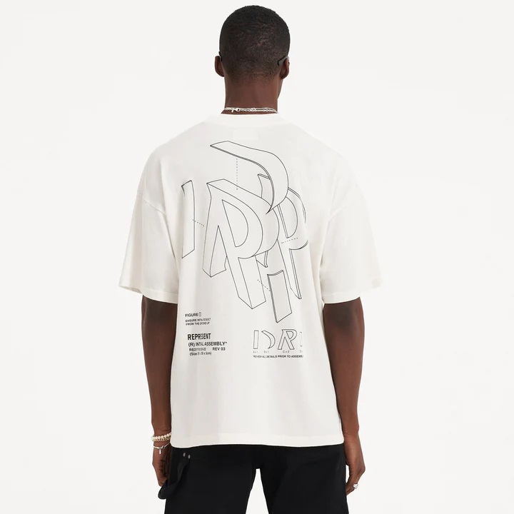 REPRESENT Initial Assembly Outline T-Shirt in Flat White S