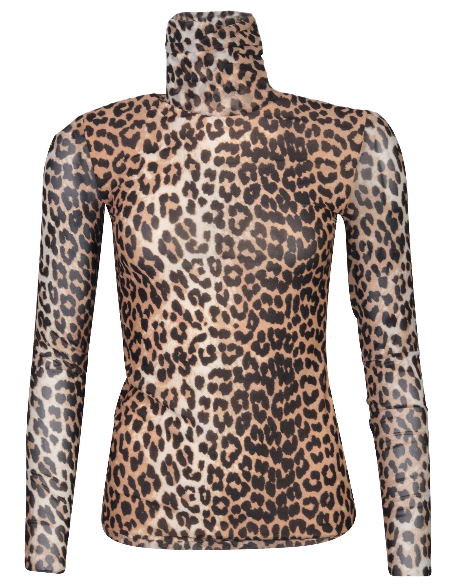 Ganni Printed Mesh Rollneck in Leopard  34