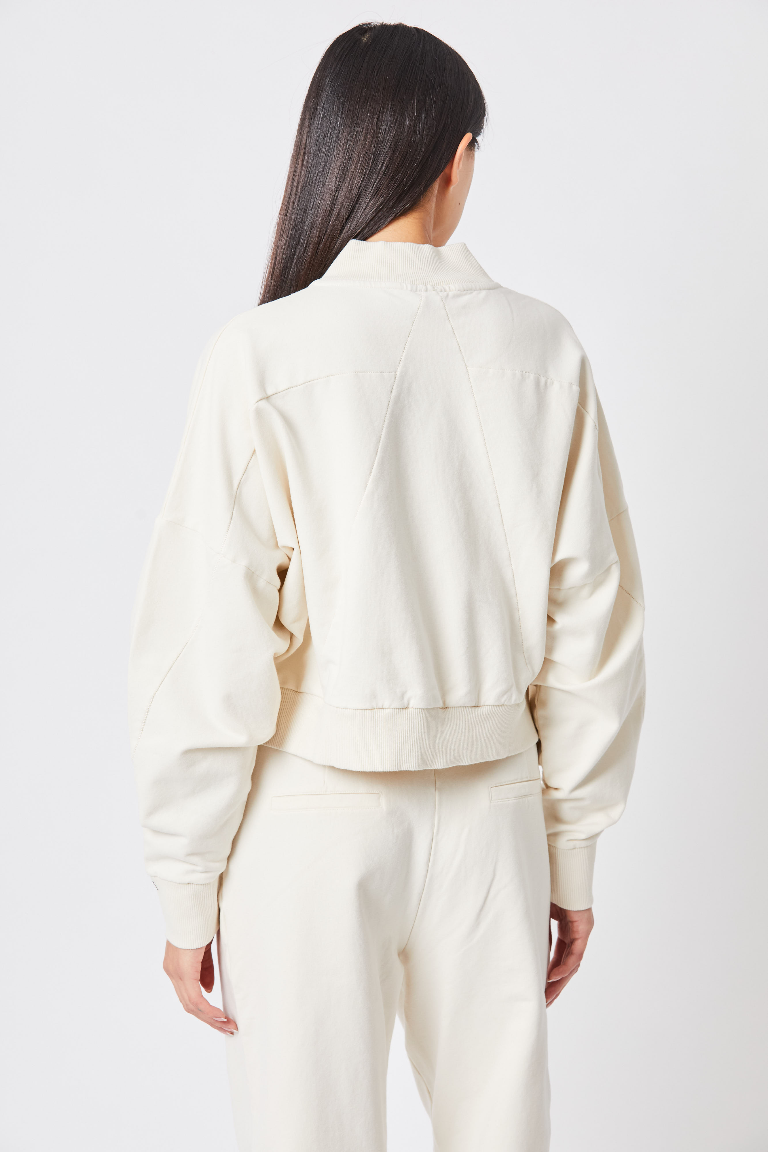 Thom Krom Cropped Sweat Bomber Jacket in Bone XS