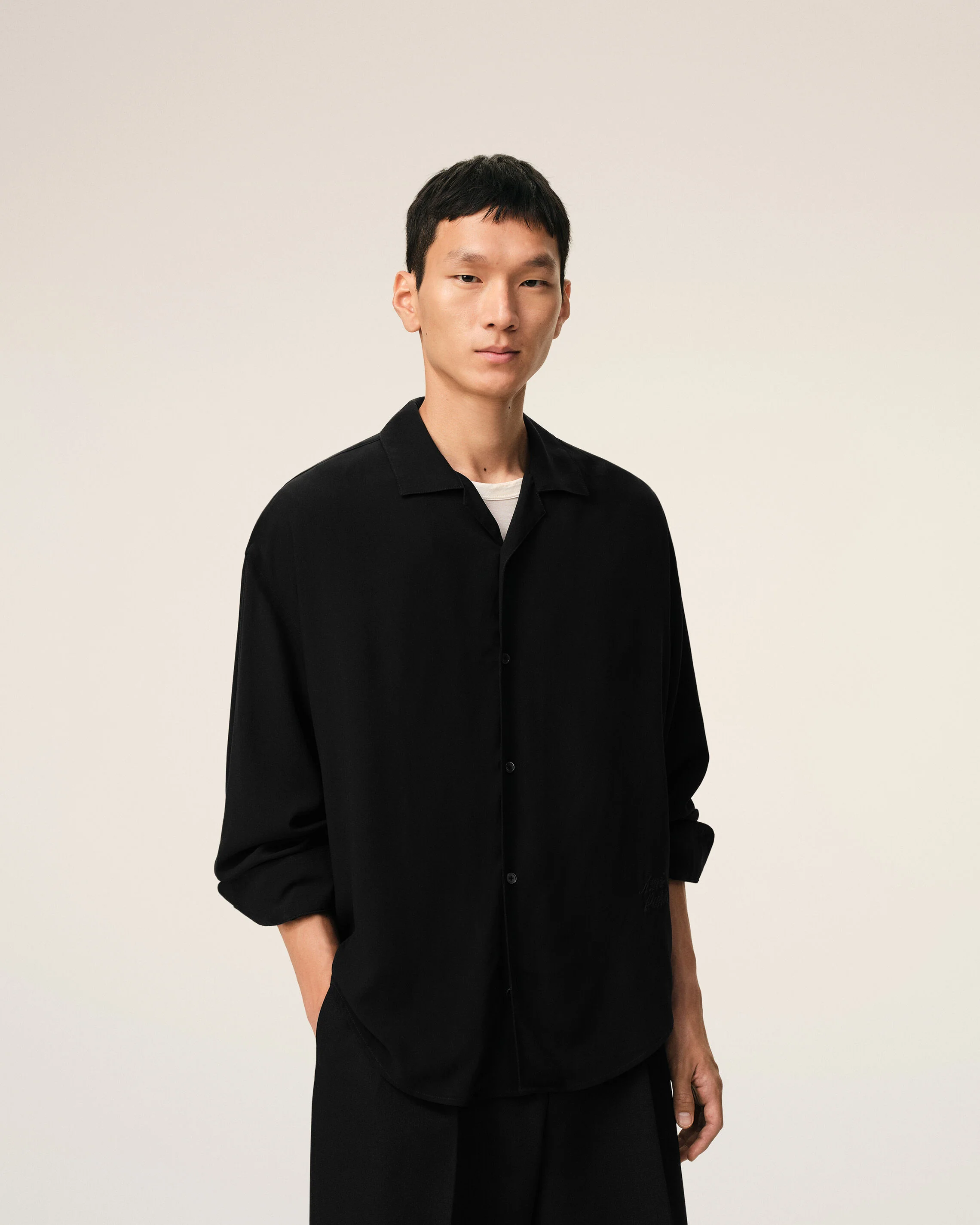 AMI PARIS Viscose Boxy Fit Shirt in Black