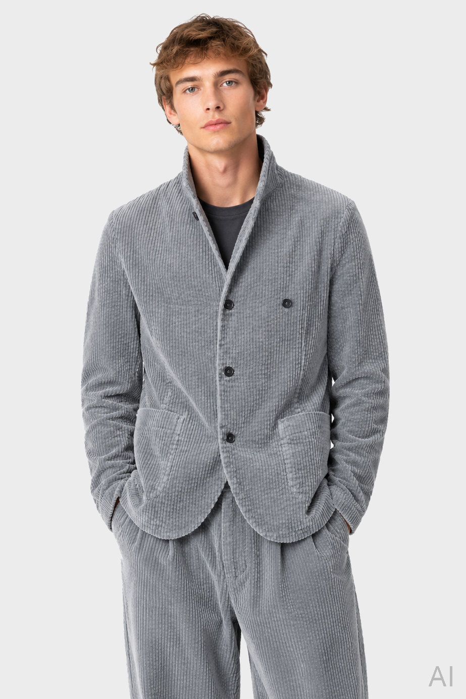 HANNES ROETHER Corduroy Jacket in Light Grey XXL