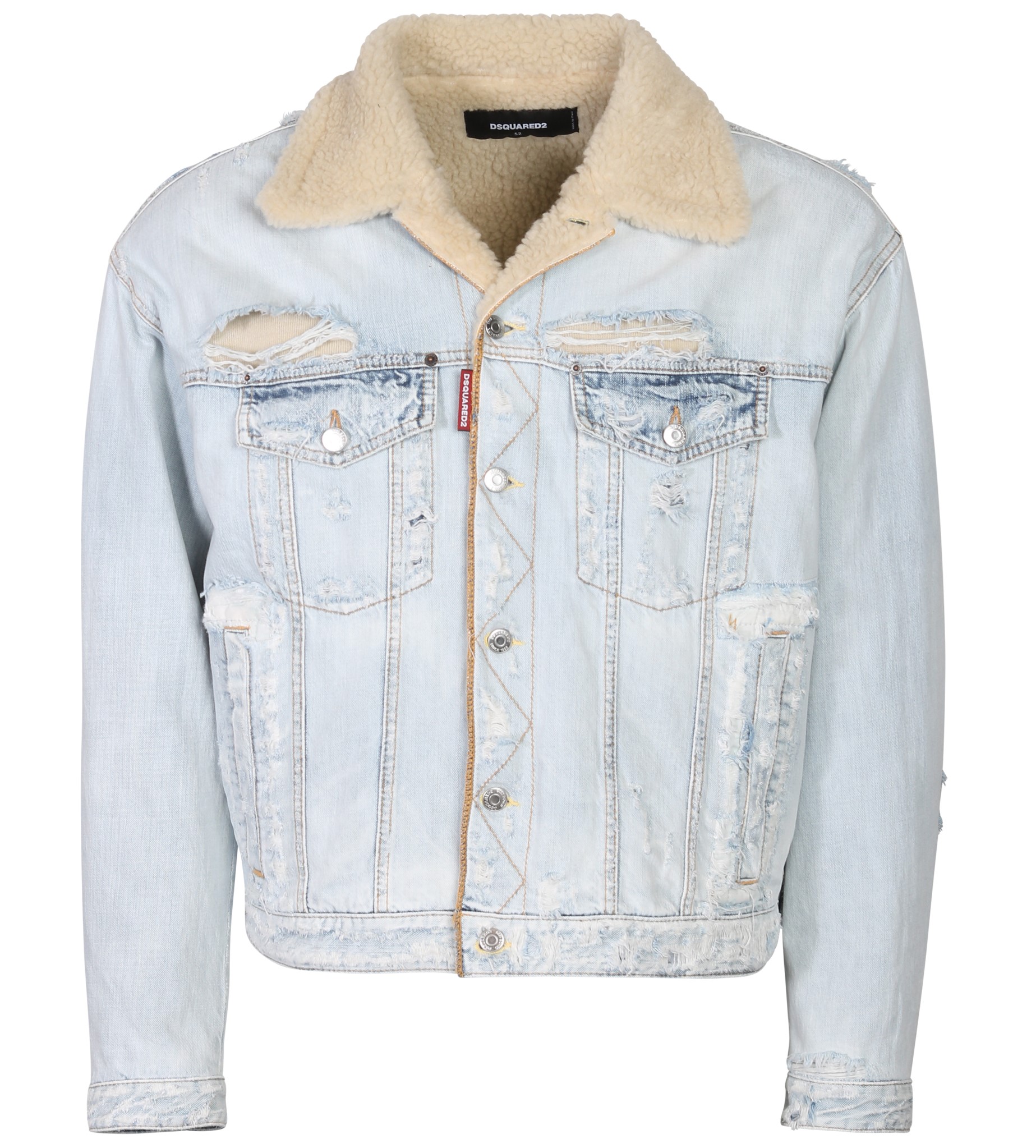 DSQUARED2 Destroyed Denim Jacket in Washed Light Blue