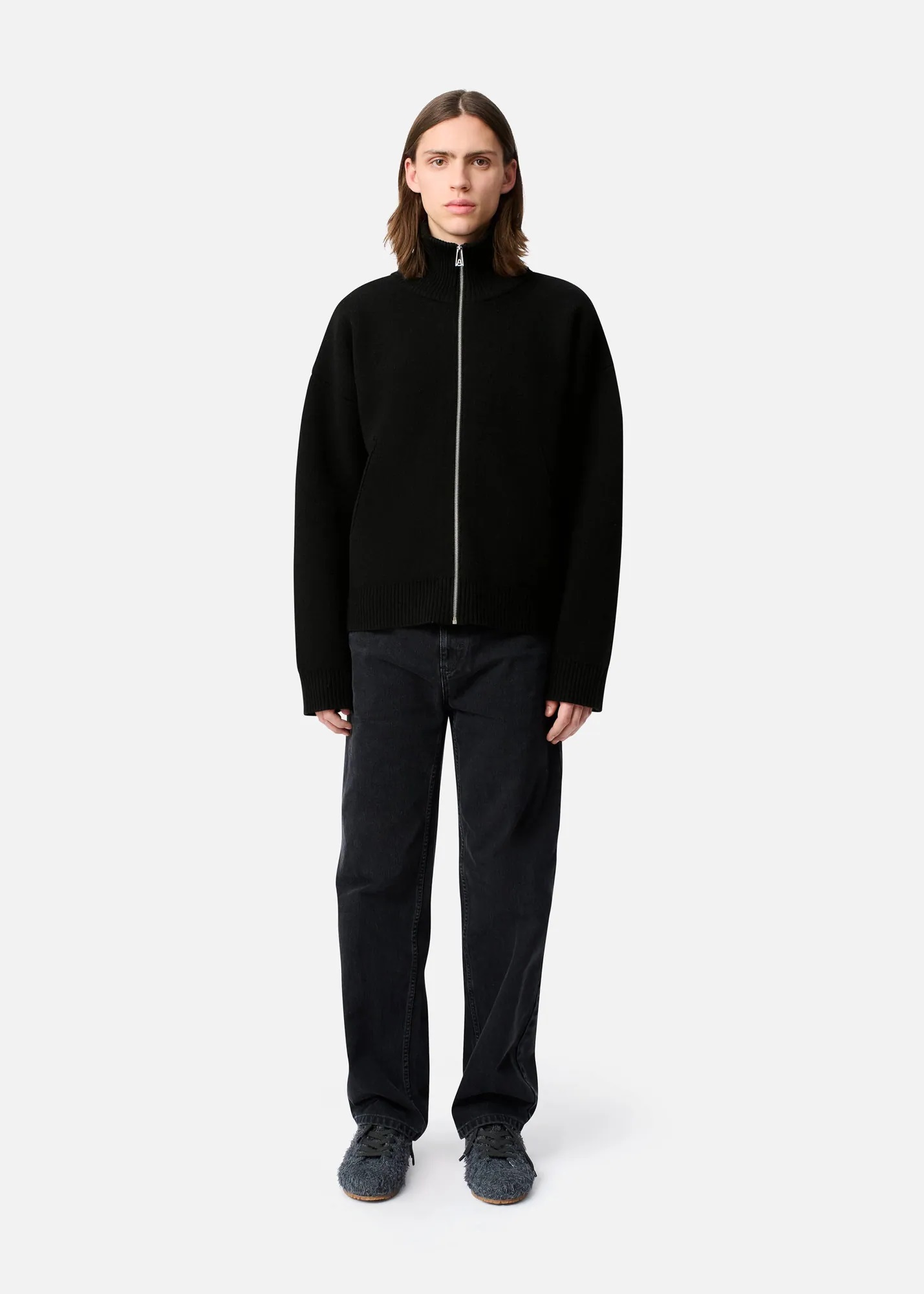 AXEL ARIGATO Heavy Knit Zip Jacket in Black