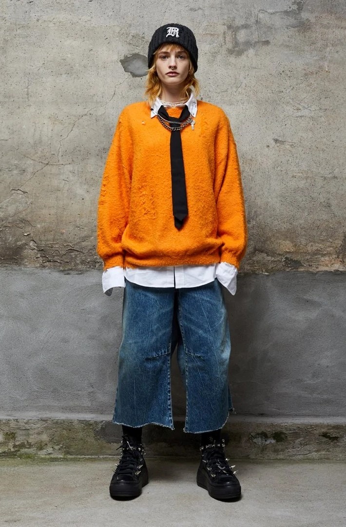 R13 Shaggy Oversized Knit Sweater in Orange