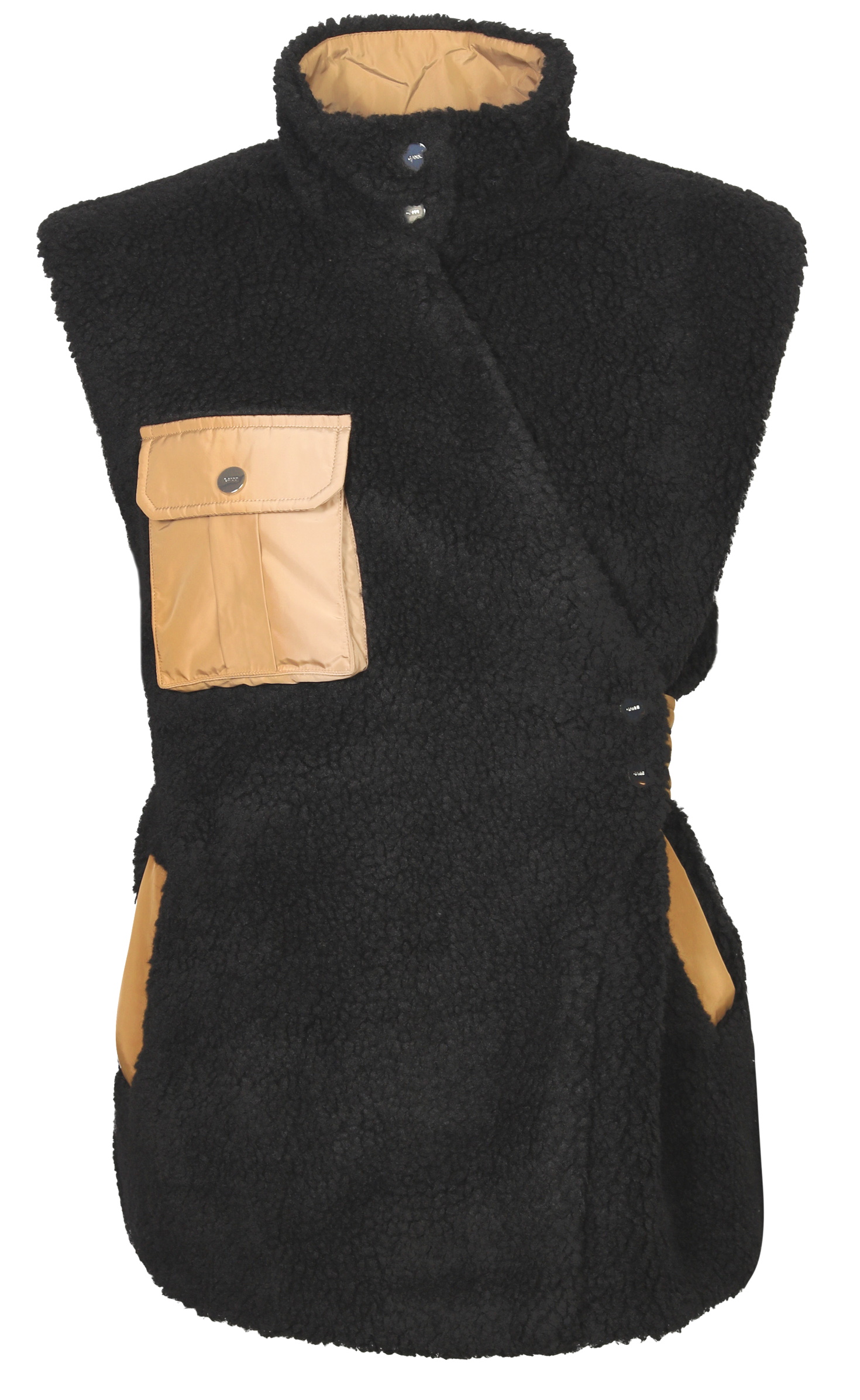 Ganni Padded Teddy Vest Black/Camel