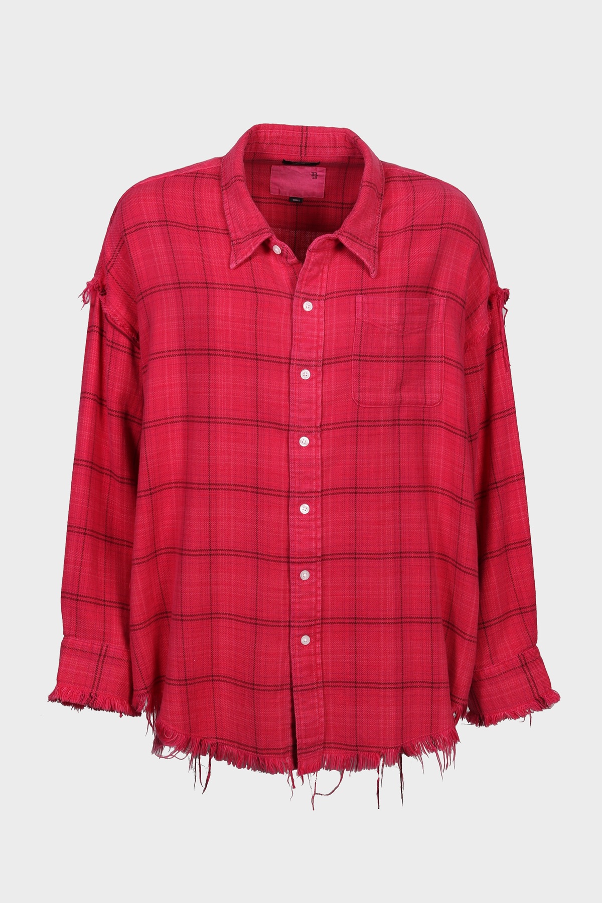 R13 Shredded Seam Drop Neck Shirt in Red Plaid