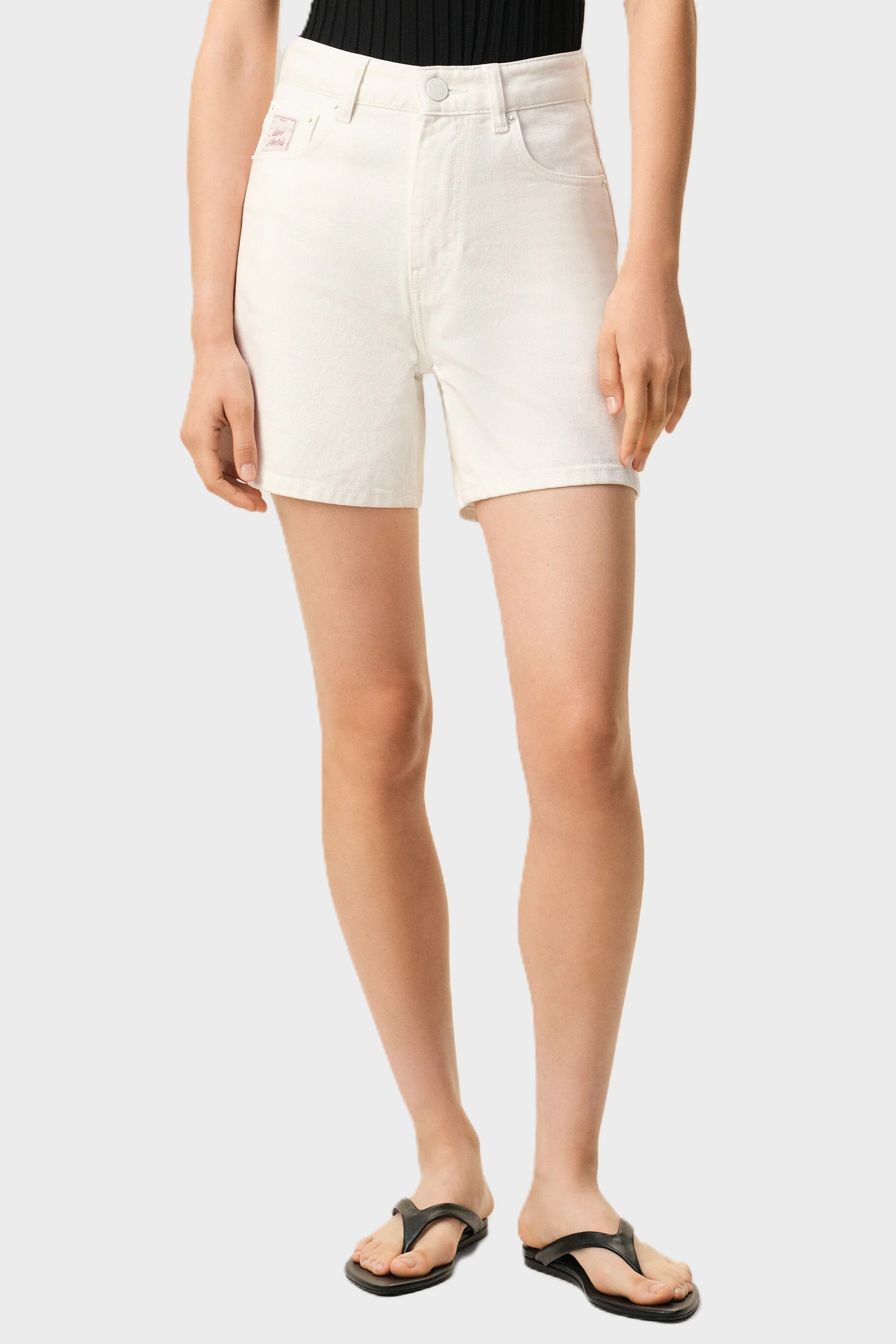 AMI PARIS Cotton Twill Shorts in White Cream