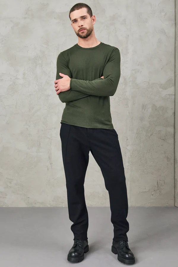 TRANSIT UOMO Super Fine Knit Pullover in Olive