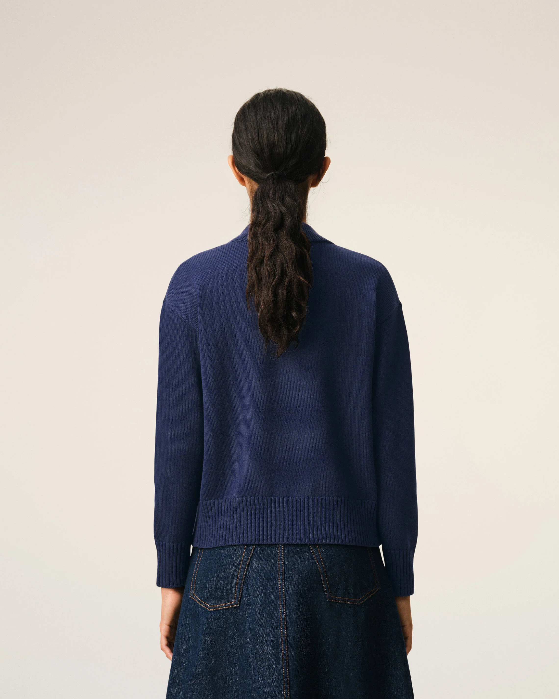 AMI PARIS de Coeur Wool/Cotton Knit Cardigan in Navy