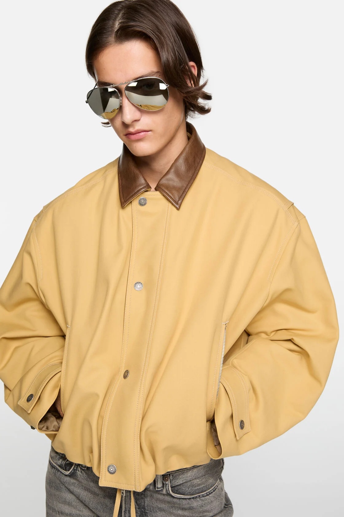 ACNE STUDIOS Twill Bomber Jacket in Sand Beige