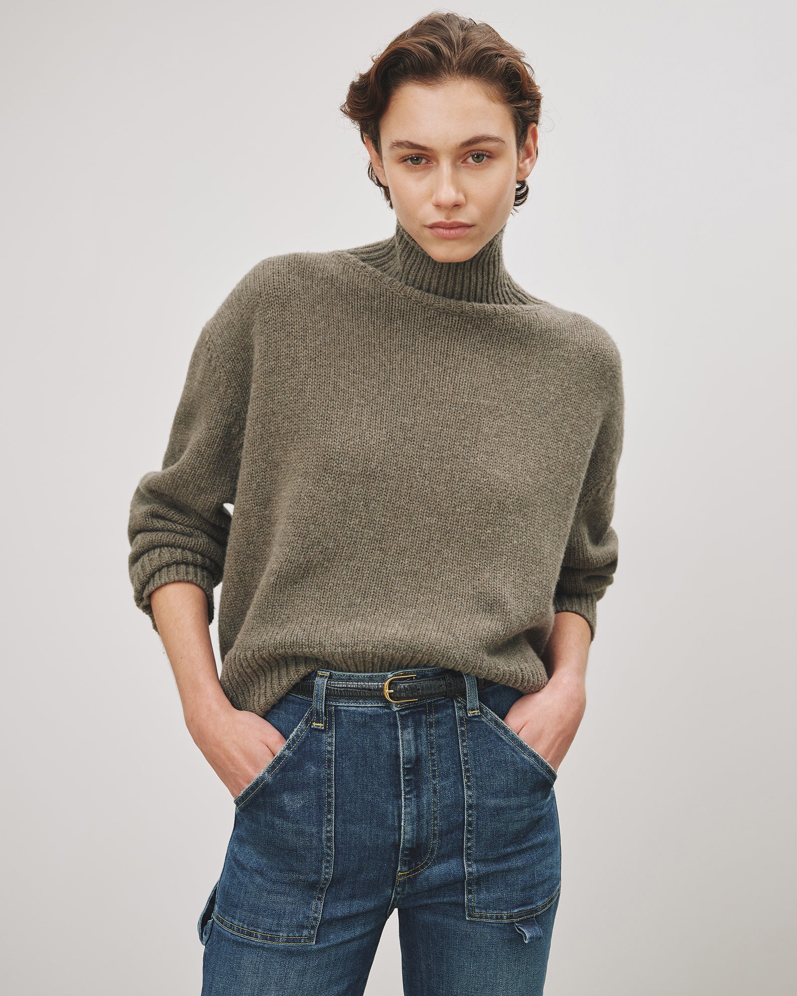 NILI LOTAN Omaira Knit Turtleneck Sweater in Army Green