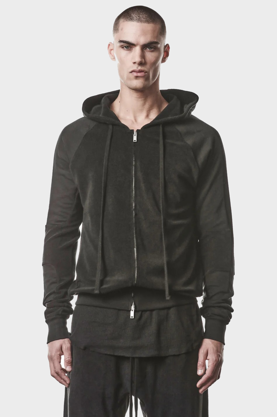 THOM KROM Terry Zip Hoodie in Black