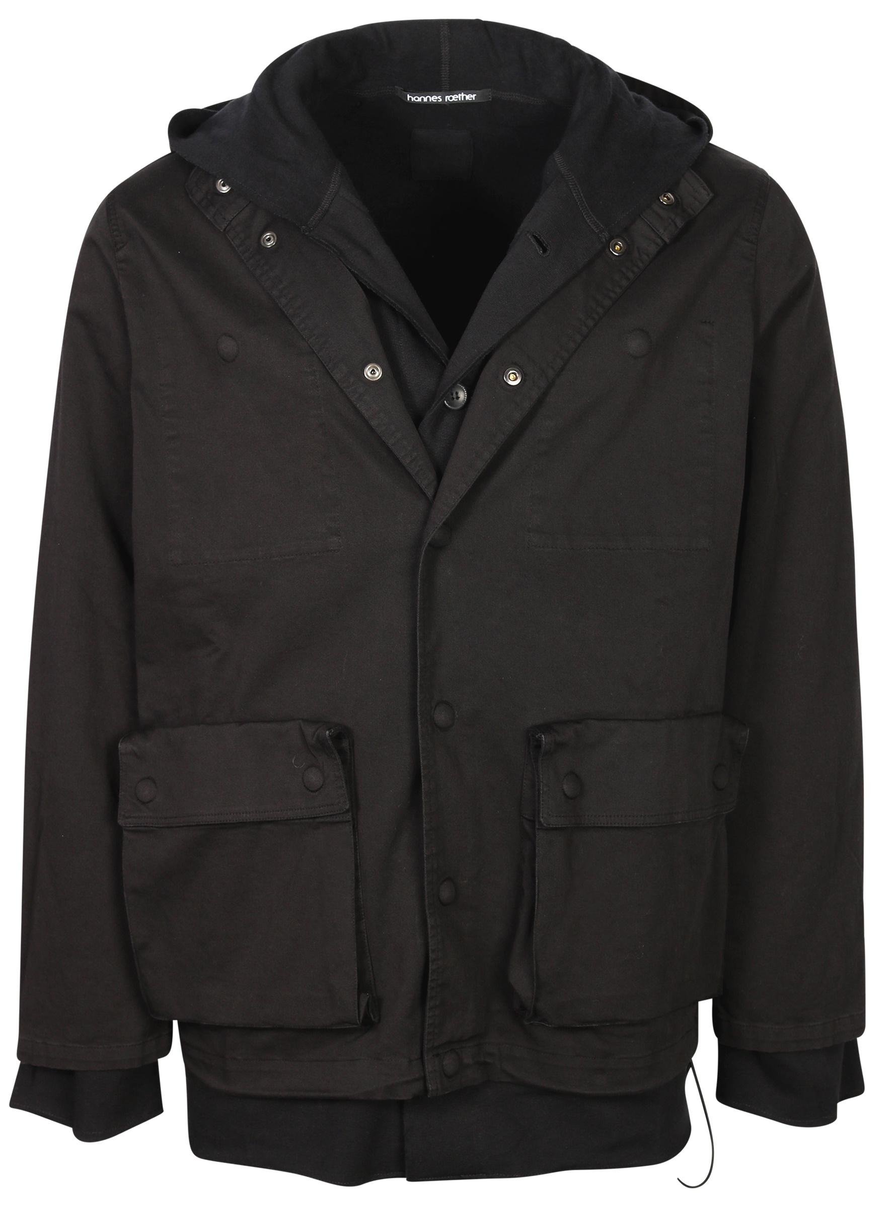Hannes Roether Cotton Jacket With Removable Inner Hooded Sweatjacket Black