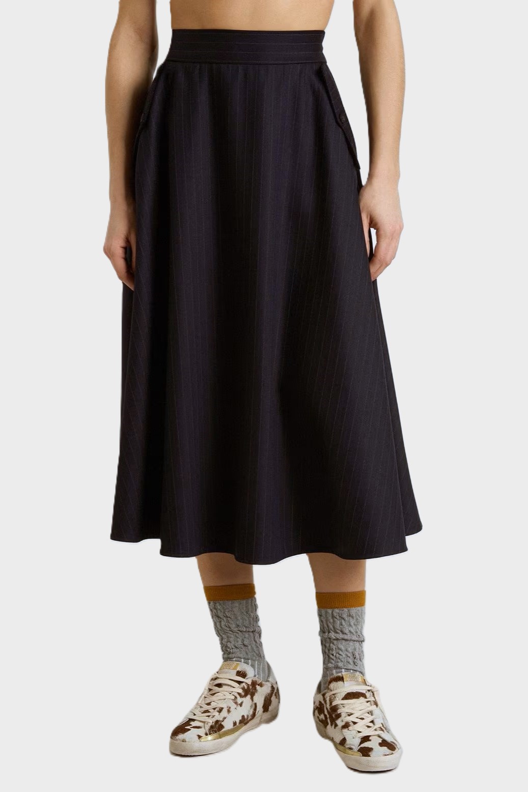 GOLDEN GOOSE Oversize Pinstripe Skirt in Navy