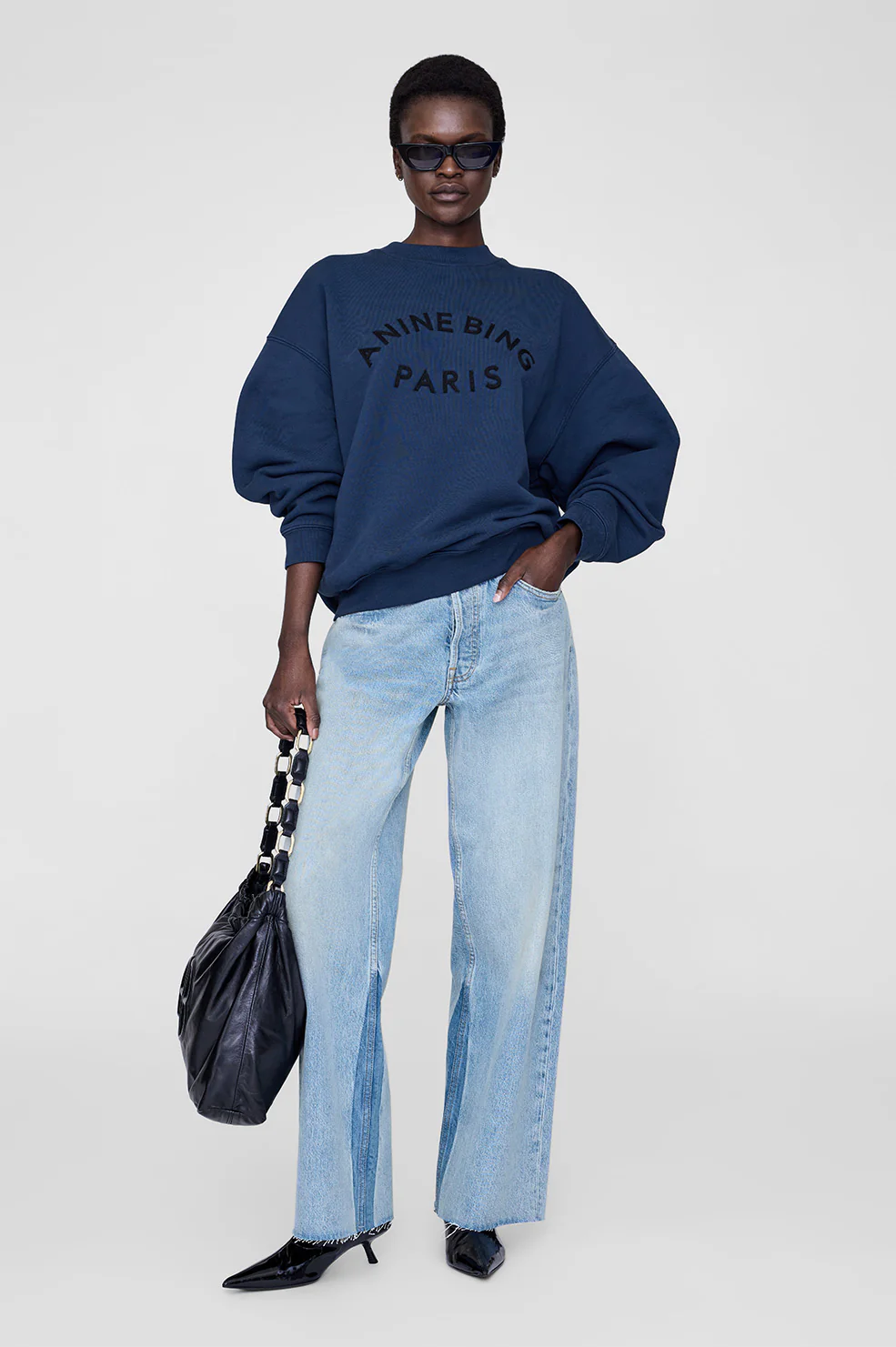 ANINE BING Paris Oversize Sweatshirt in Washed Navy