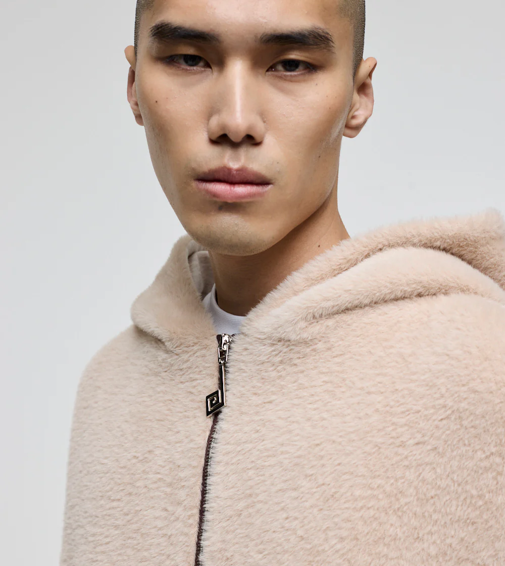 PERPLEX Fluffy Two Way Zip Hoodie in Beige