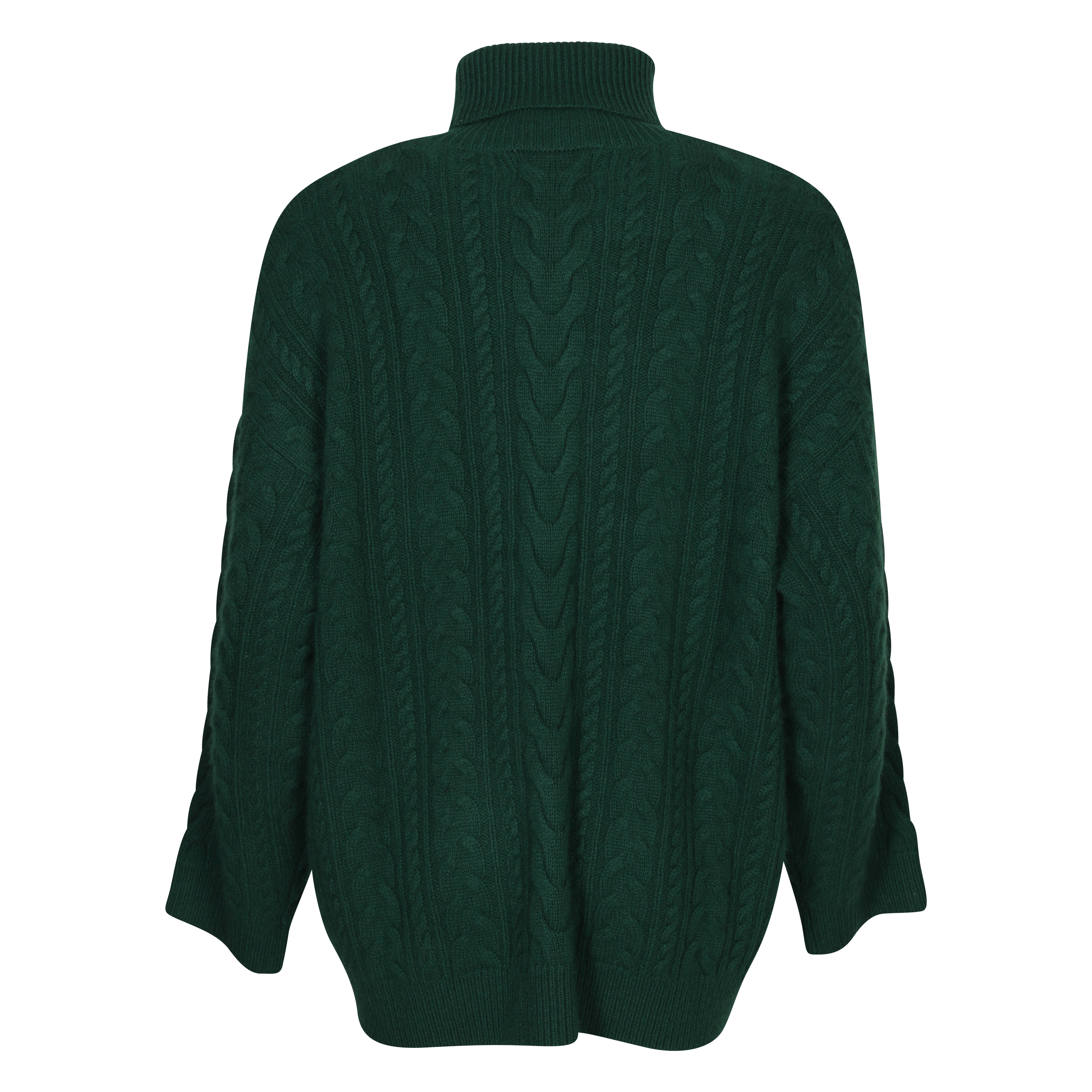 Flona Cashmere Rollneck Cable Pullover in Dark Green