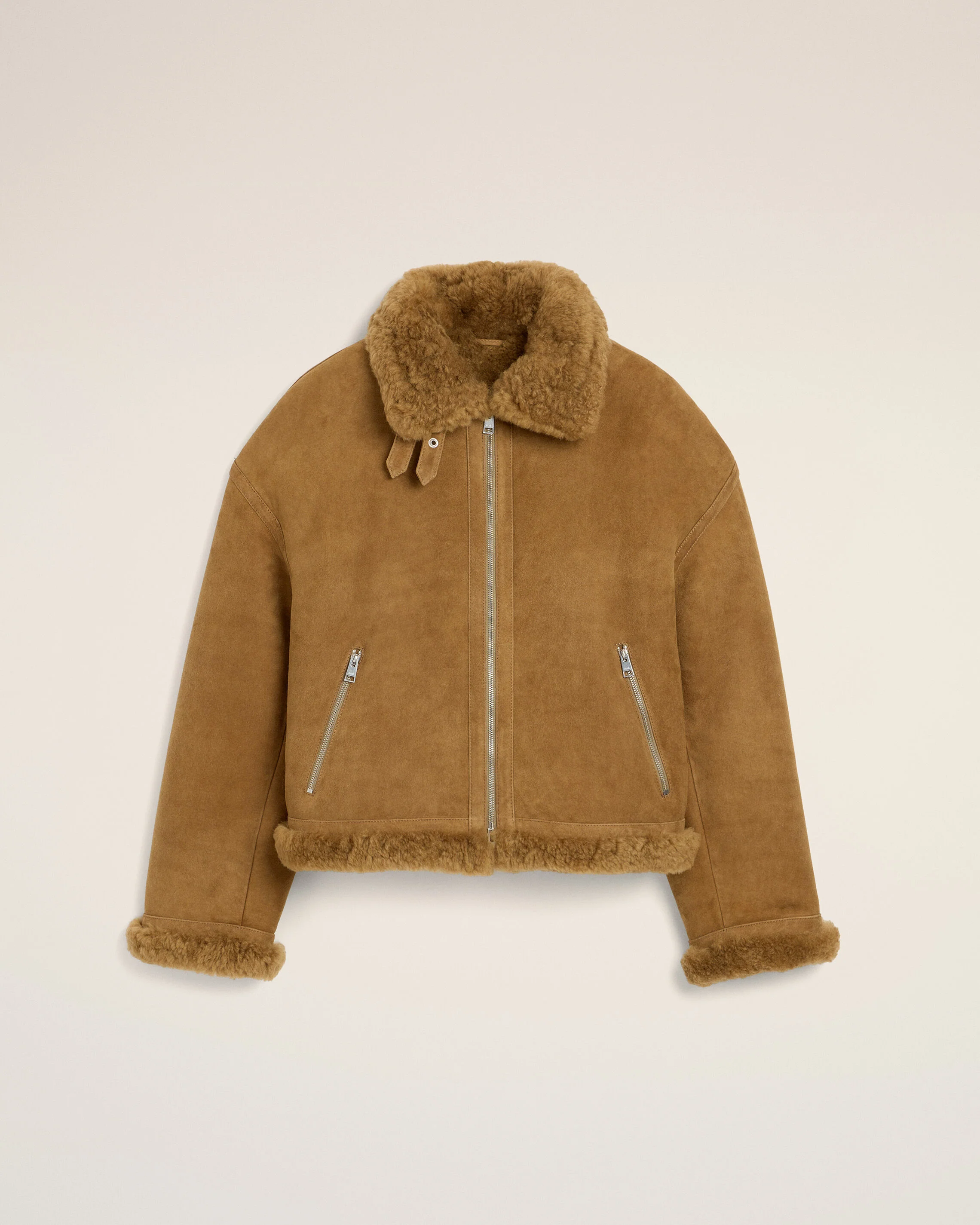 AMI PARIS Aviator Shearling Jacket in Mastic Beige
