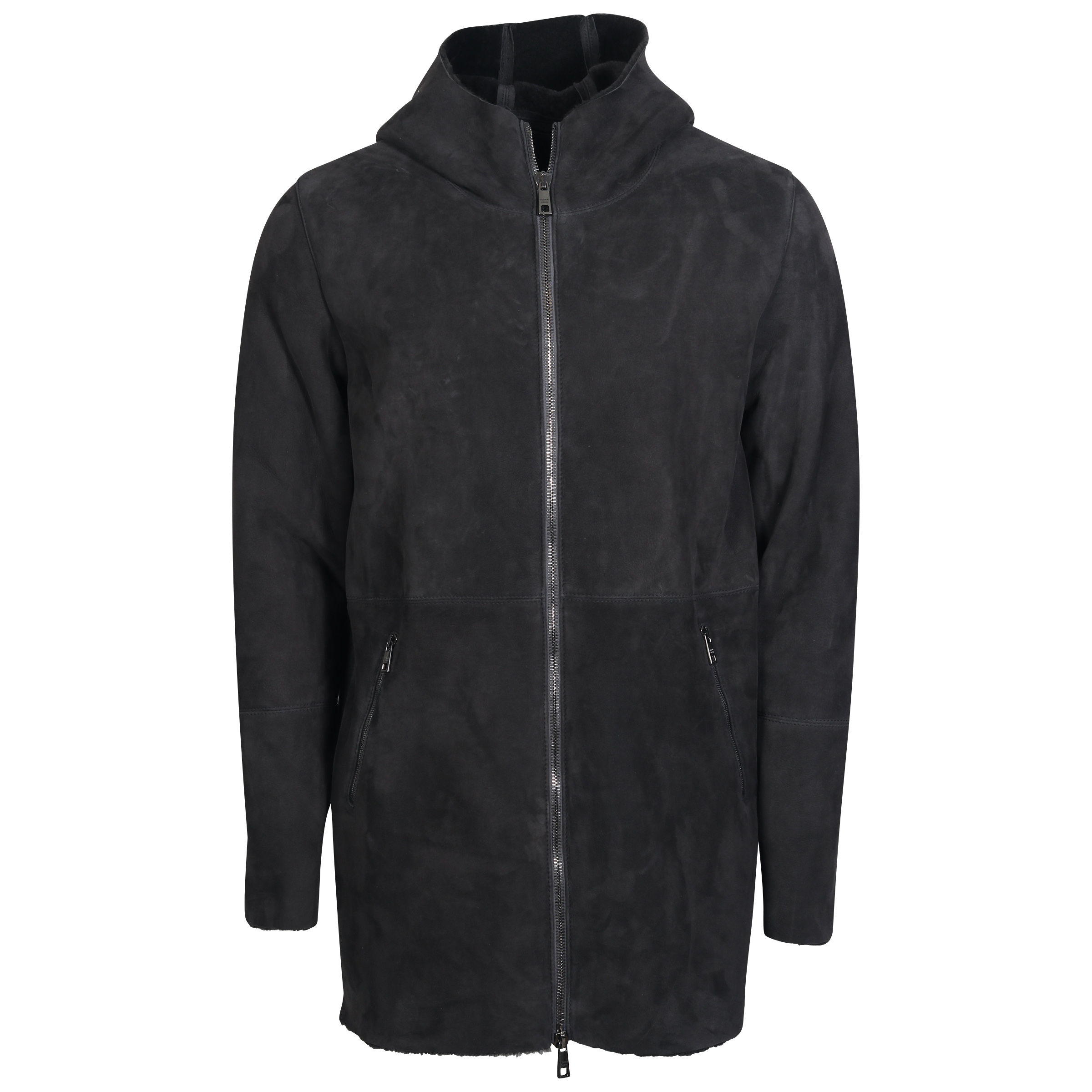 Giorgio Brato Hooded Shearling Coat in Dark Grey