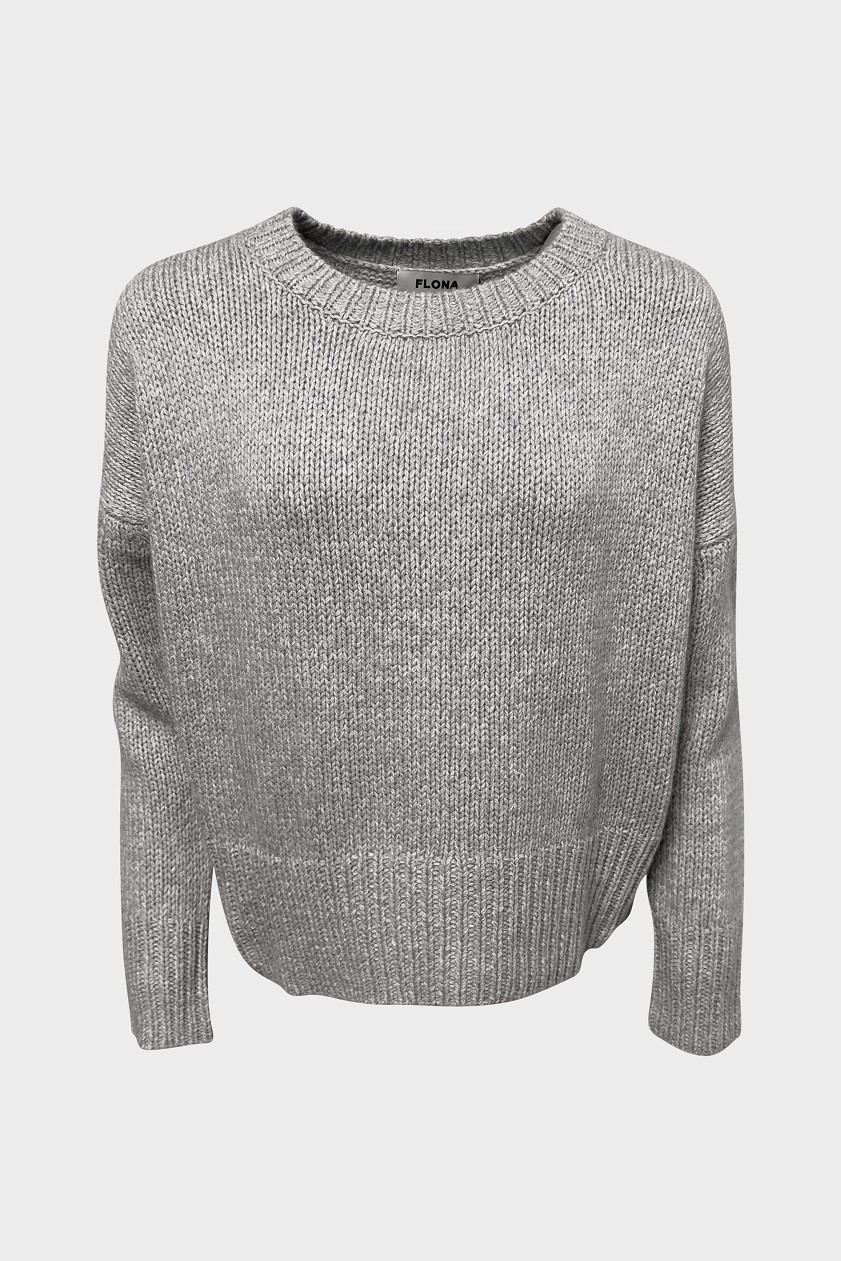 FLONA Cashmere Roundneck Sweater Grey Melange L
