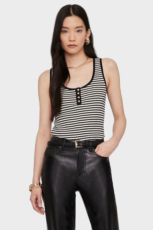ANINE BING Alessia Tank in Cream & Black Stripe