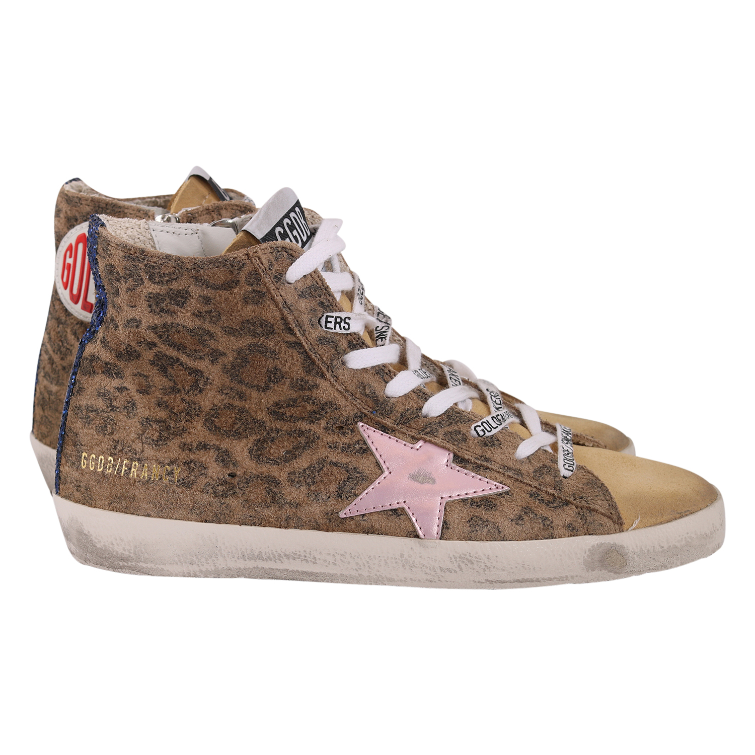 Golden Goose Francy Leopard Print Suede Star Glitter